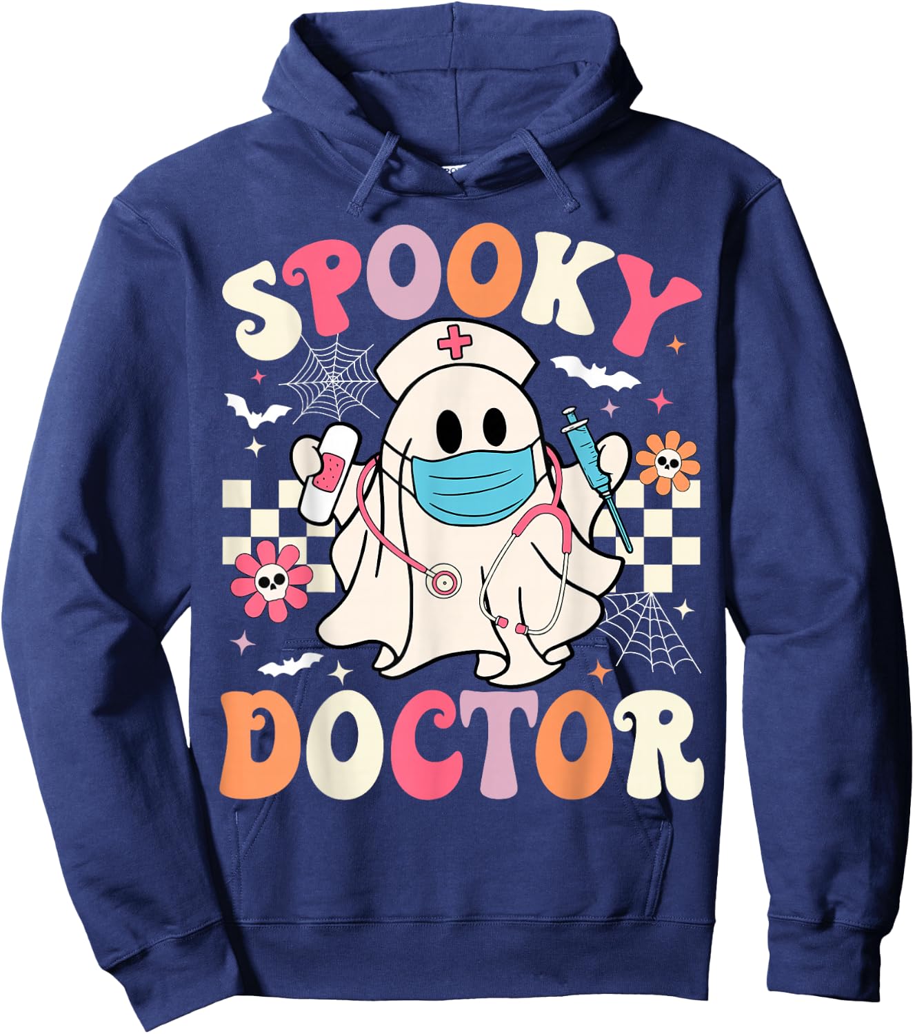 Spooky Doctor Ghost Halloween Cute Groovy Doctor Halloween Hoodie - Hoodie | Navy