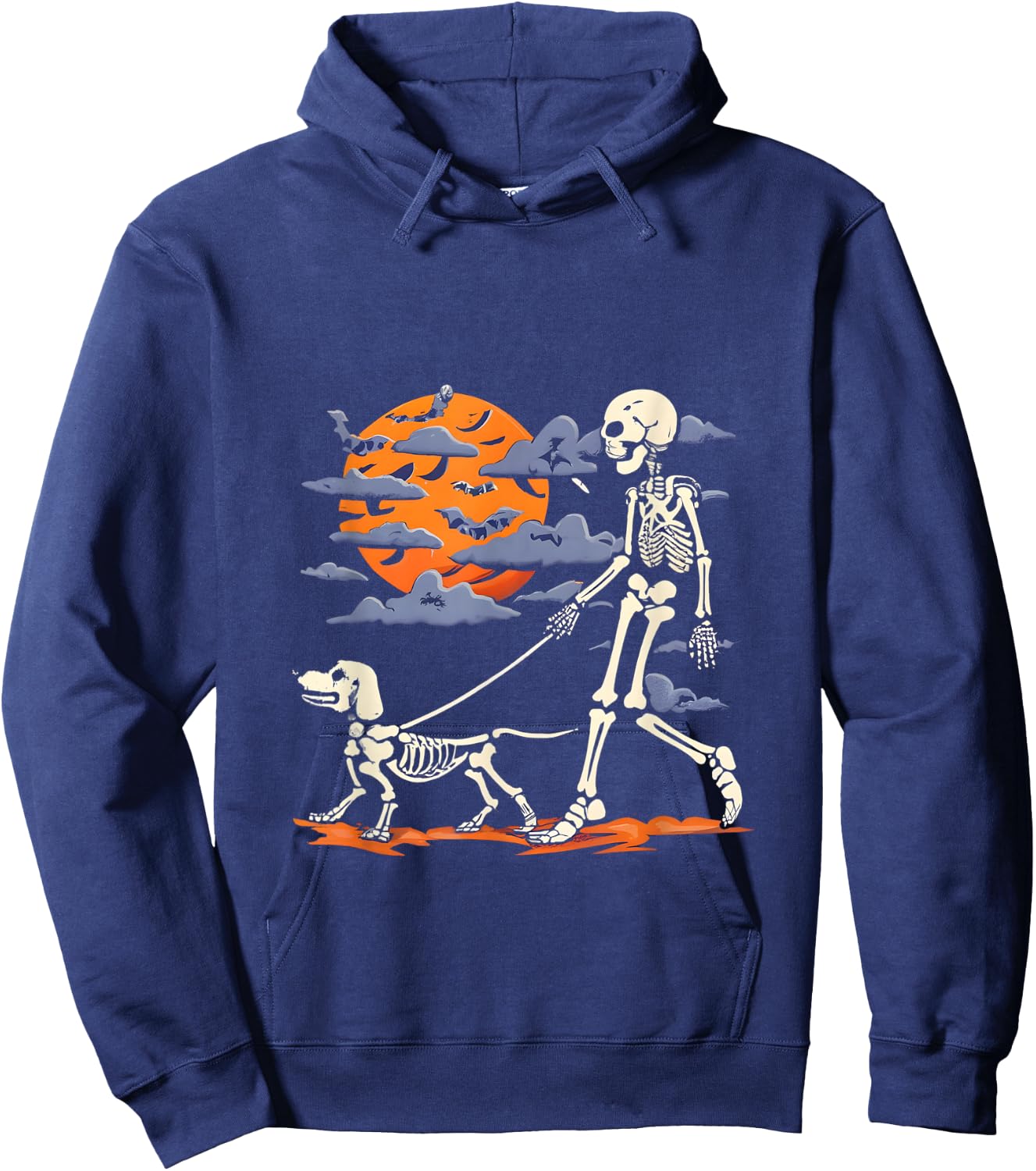 Skeleton man Skeleton Dog Walking Halloween Costume moon Hoodie - Hoodie | Navy