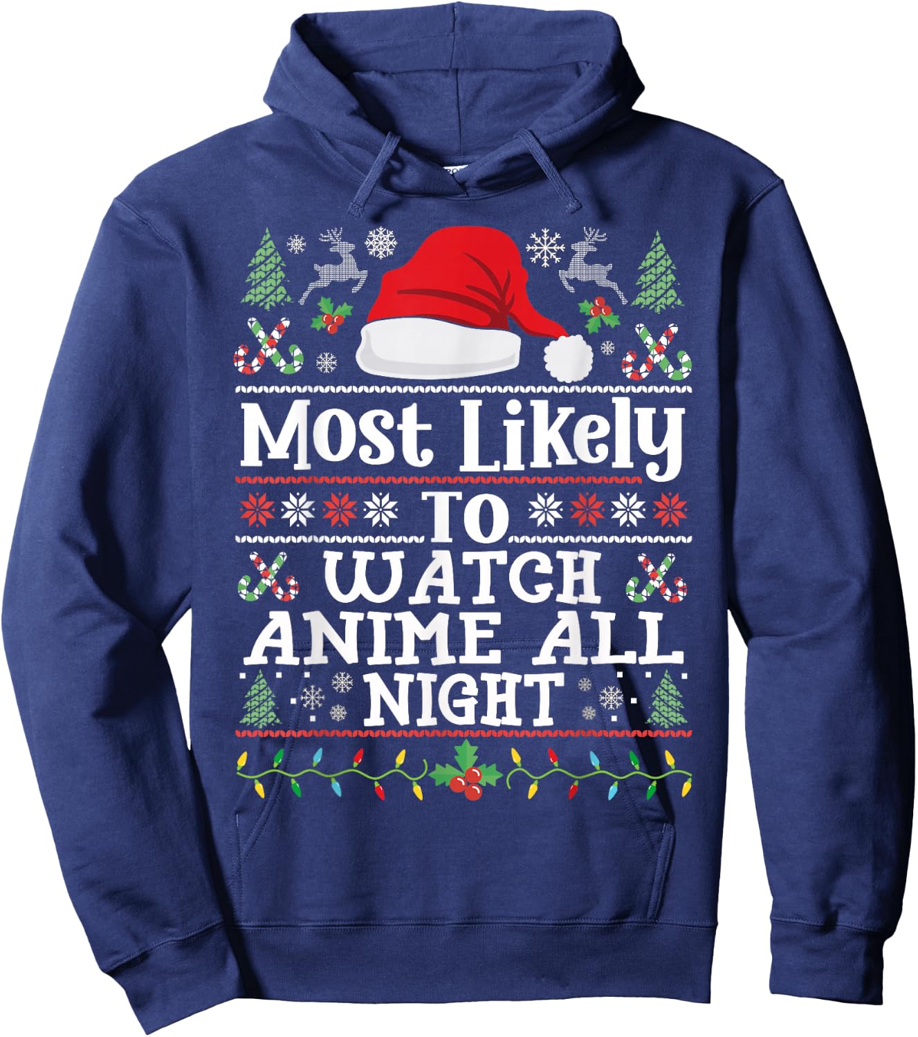 Watch Anime all night - Funny Christmas Family Manga Anime Hoodie - Hoodie | Navy