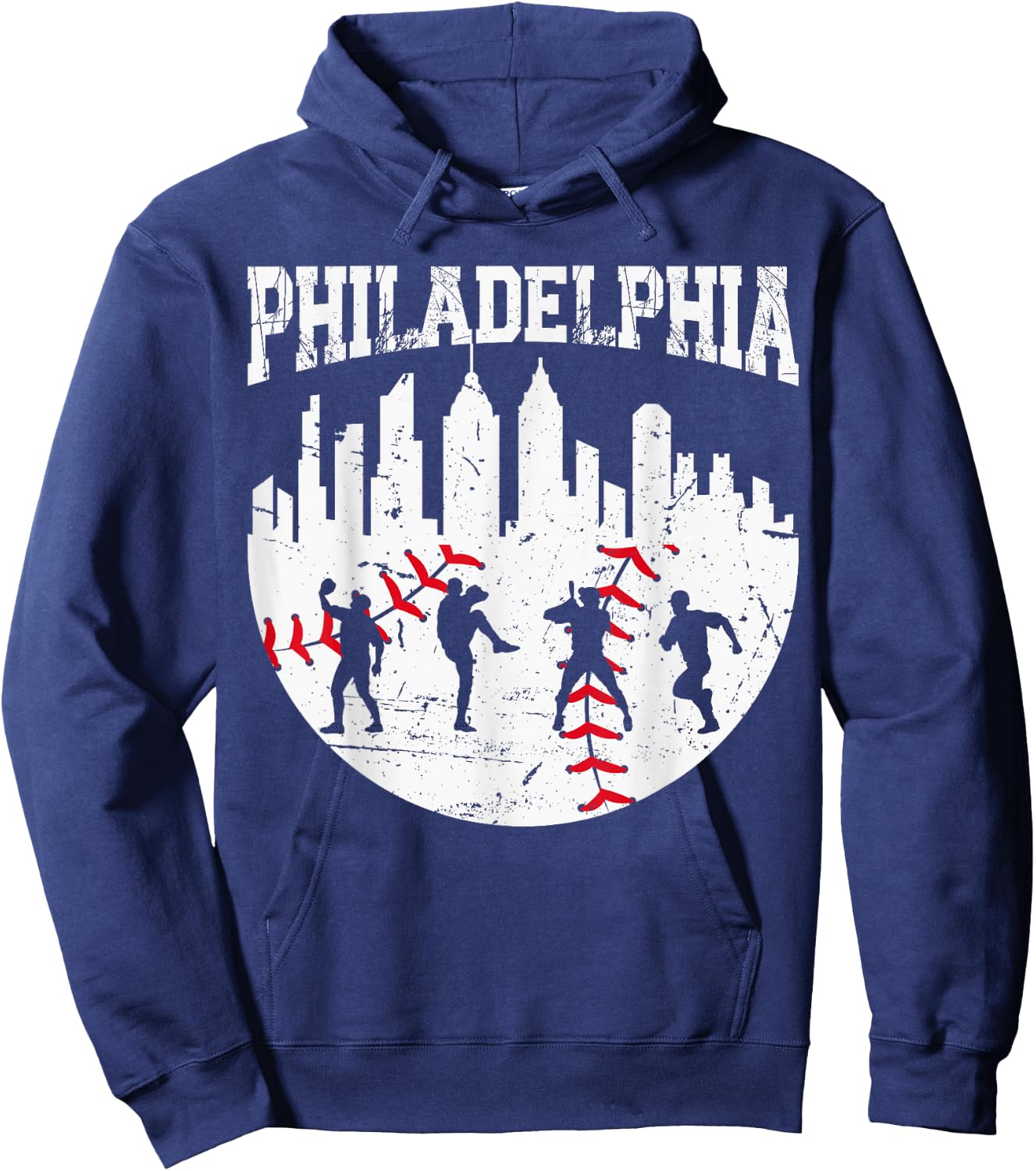 Vintage Philadelphia Skyline Philly Cityscape Baseball Fans Hoodie - Hoodie | Navy