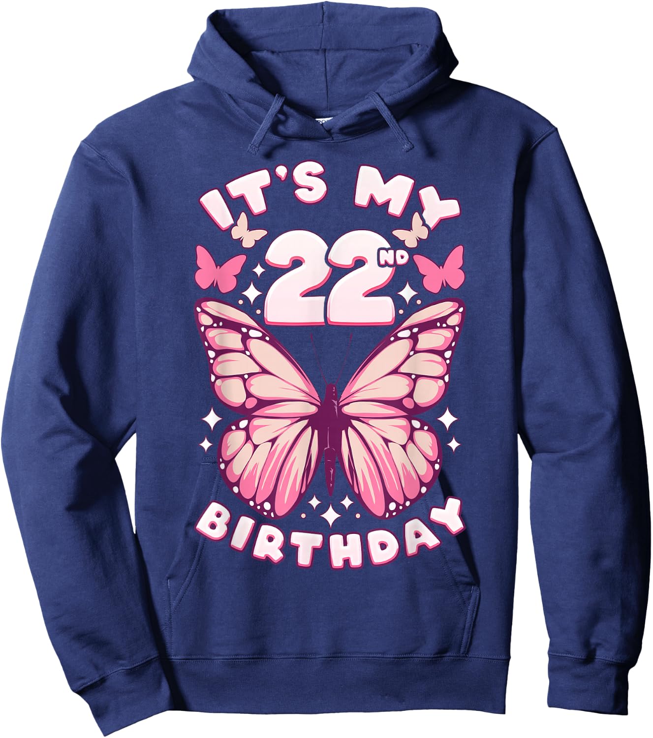 22nd Birthday, Girl 22 years, Butterflies and Number 22 Hoodie - Hoodie | Navy