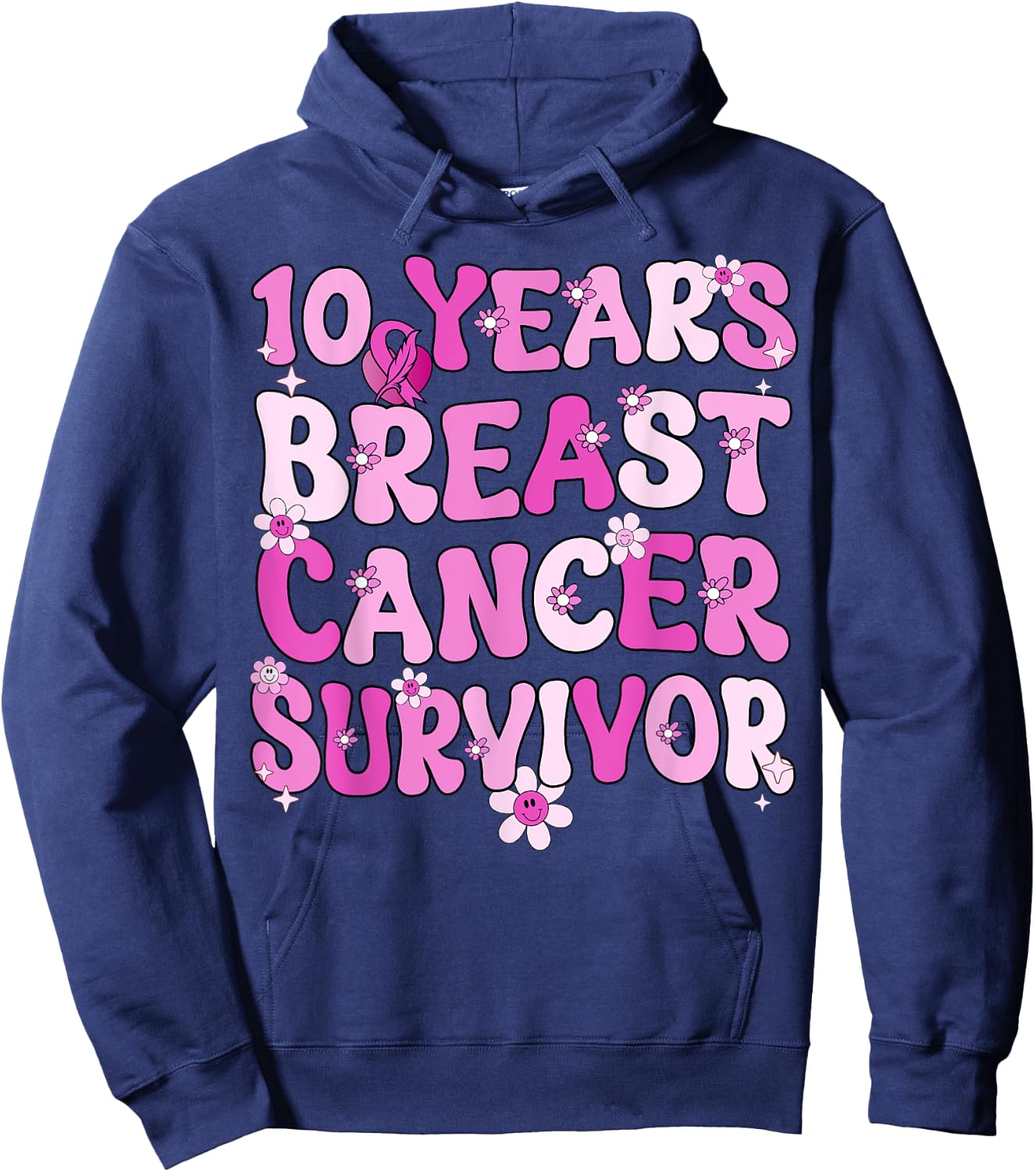10 Years Breast Cancer Survivor Breast Cancer Awareness Hoodie - Hoodie | Navy