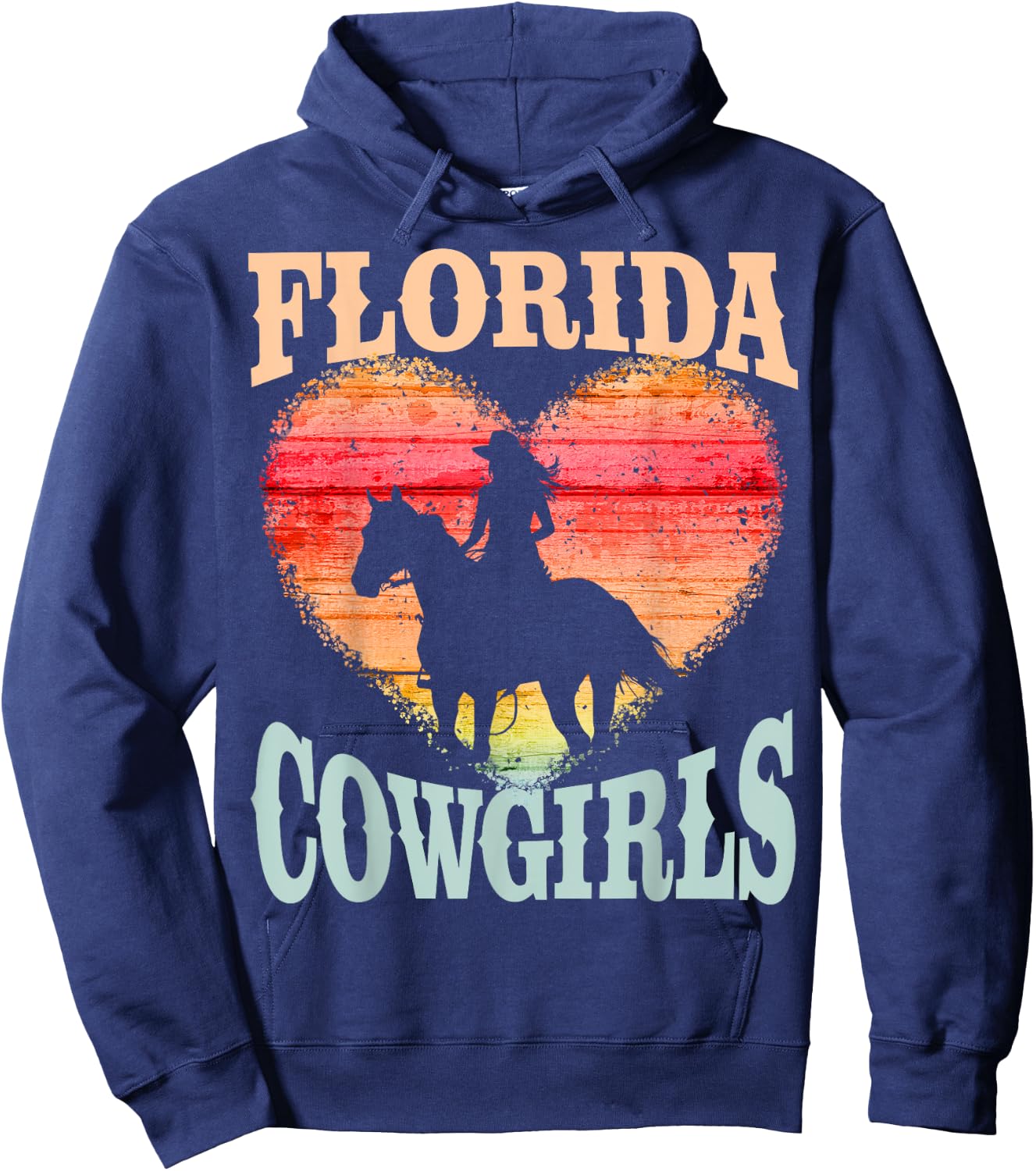 Florida Cowgirls Girl Riding Horse Silhouette Ombre Heart Hoodie - Hoodie | Navy