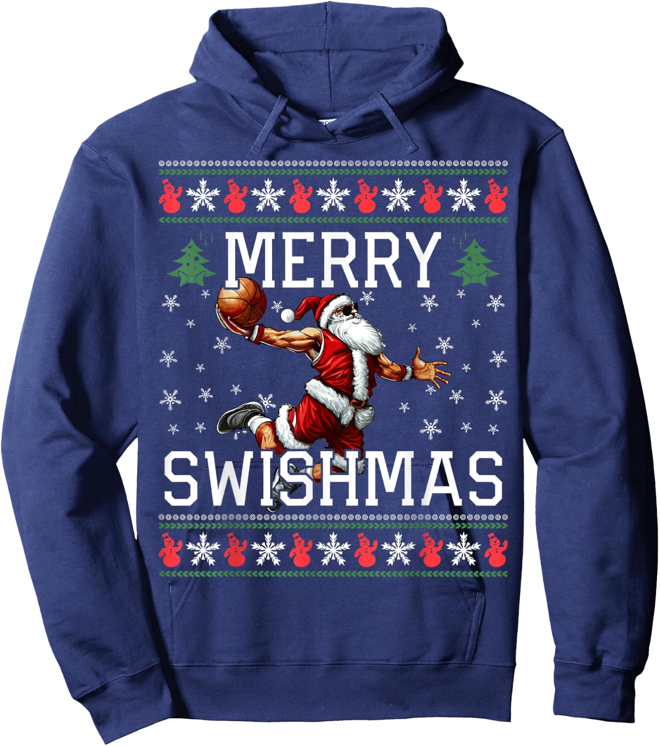 Merry Swishmas Ugly Funny Christmas Basketball Christmas Hoodie - Hoodie | Navy
