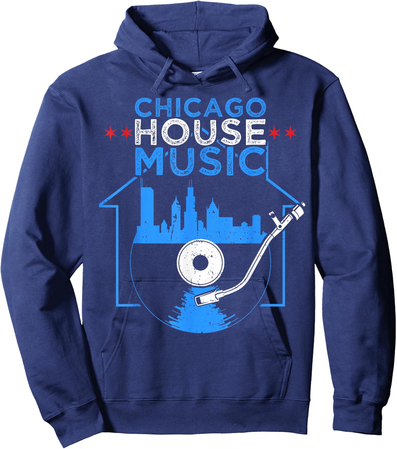 Chicago House Music Vinyl Dj Raver Flag Skyline Apparel Hoodie - Hoodie | Navy