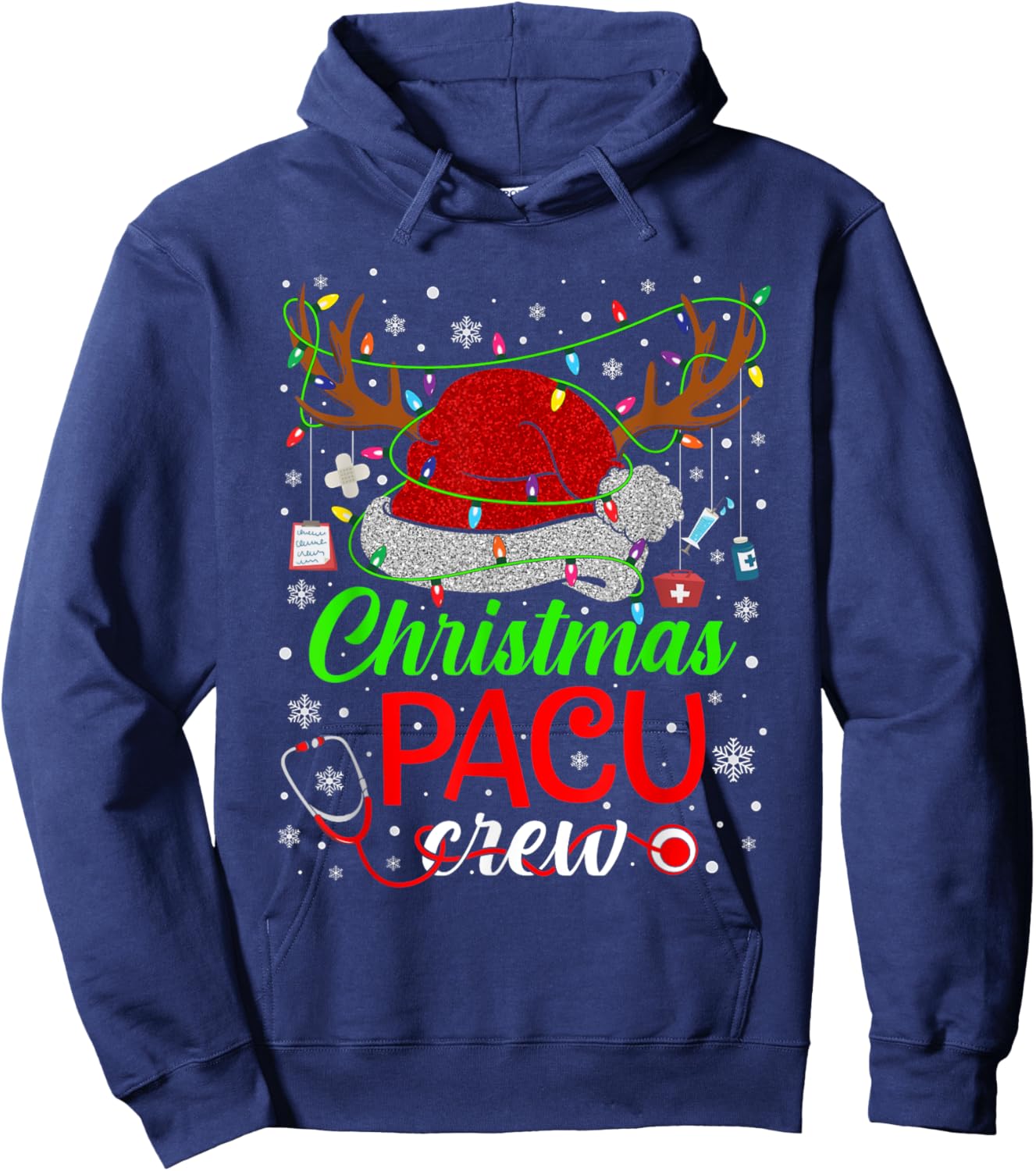 Christmas PACU Nurse Crew Santa Nurse Life Cute Xmas Pajama Hoodie - Hoodie | Navy