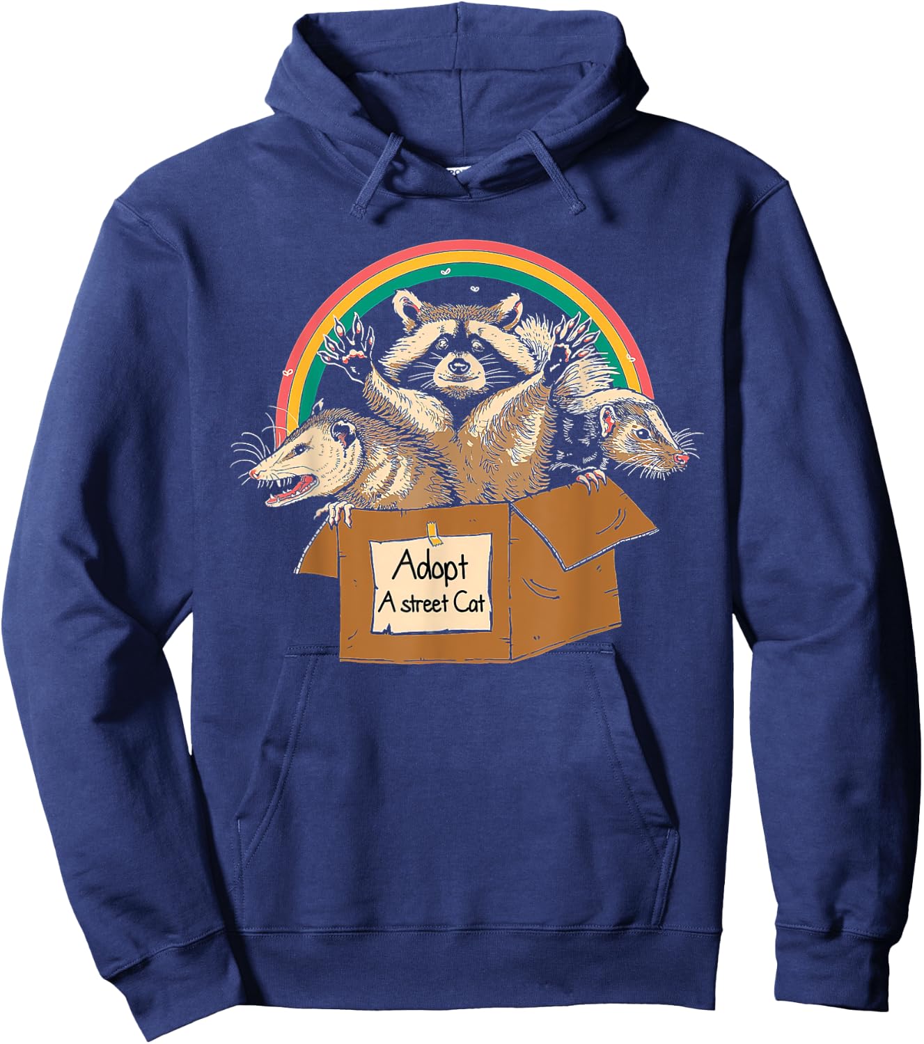 Vintage Adopt A Street Cat Shirt Funny Opossum Raccoon Skunk Hoodie - Hoodie | Navy