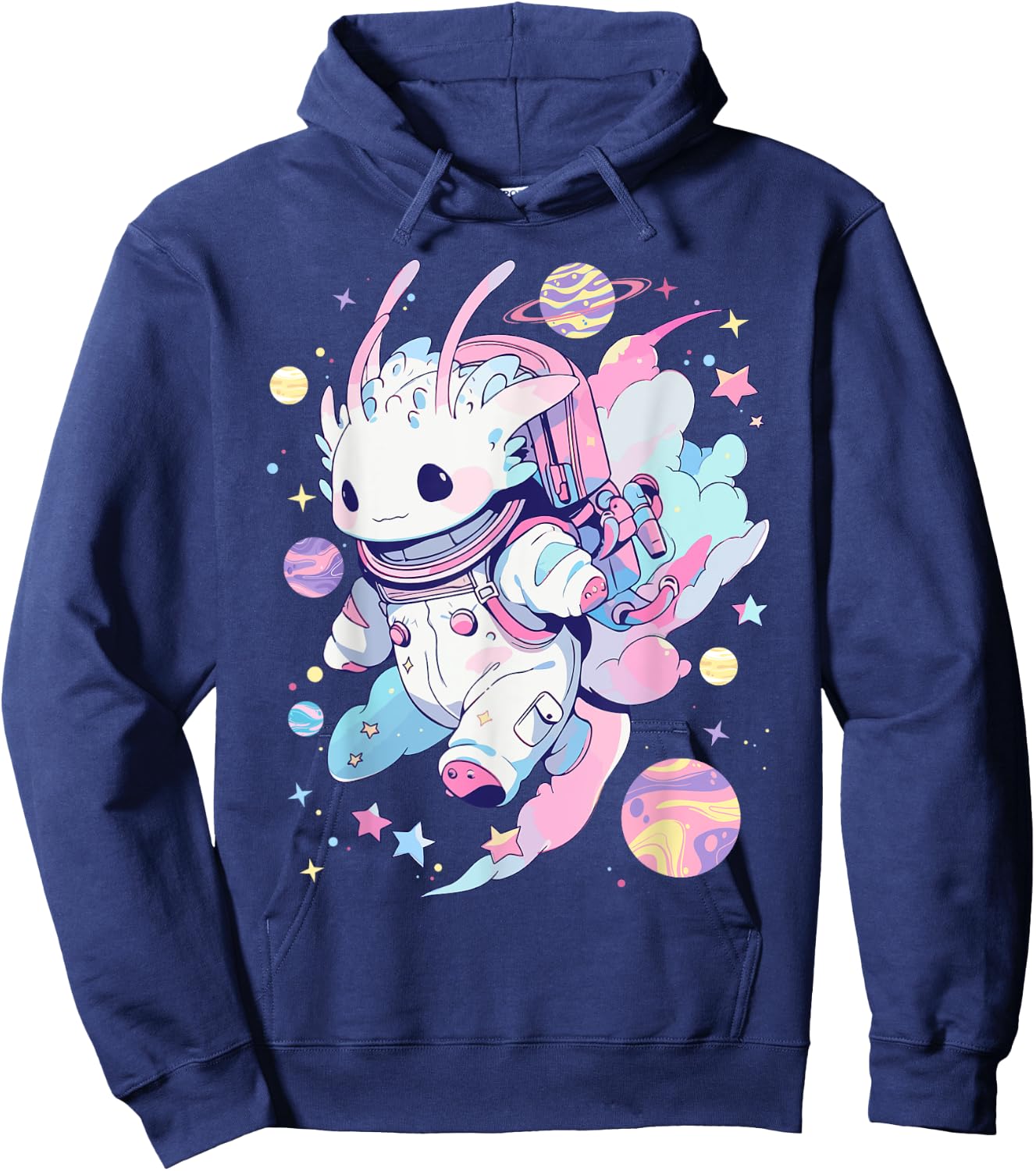 Cute Space Galaxy Axolotl Pastel Goth Aesthetic Nu Goth Hoodie - Hoodie | Navy