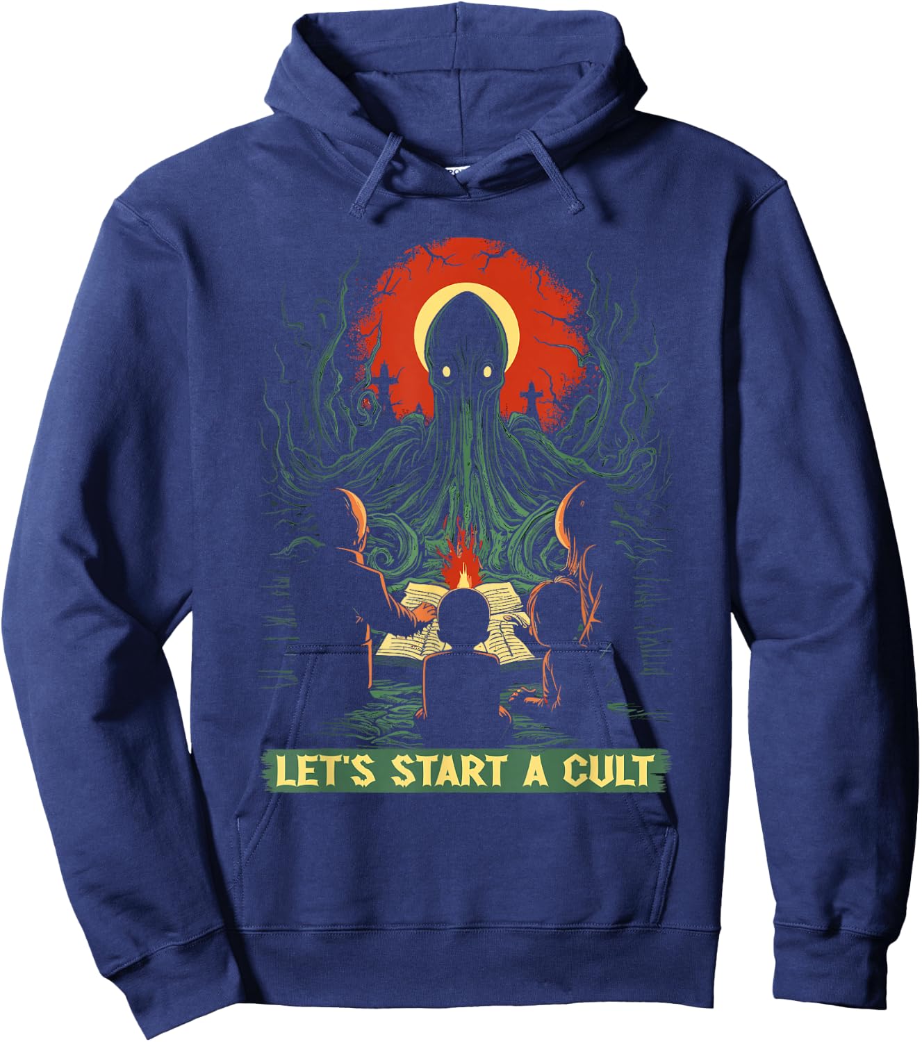 Lets Start A Cult, Vintage Cosmic Horror Cthulhu Cult Hoodie - Hoodie | Navy