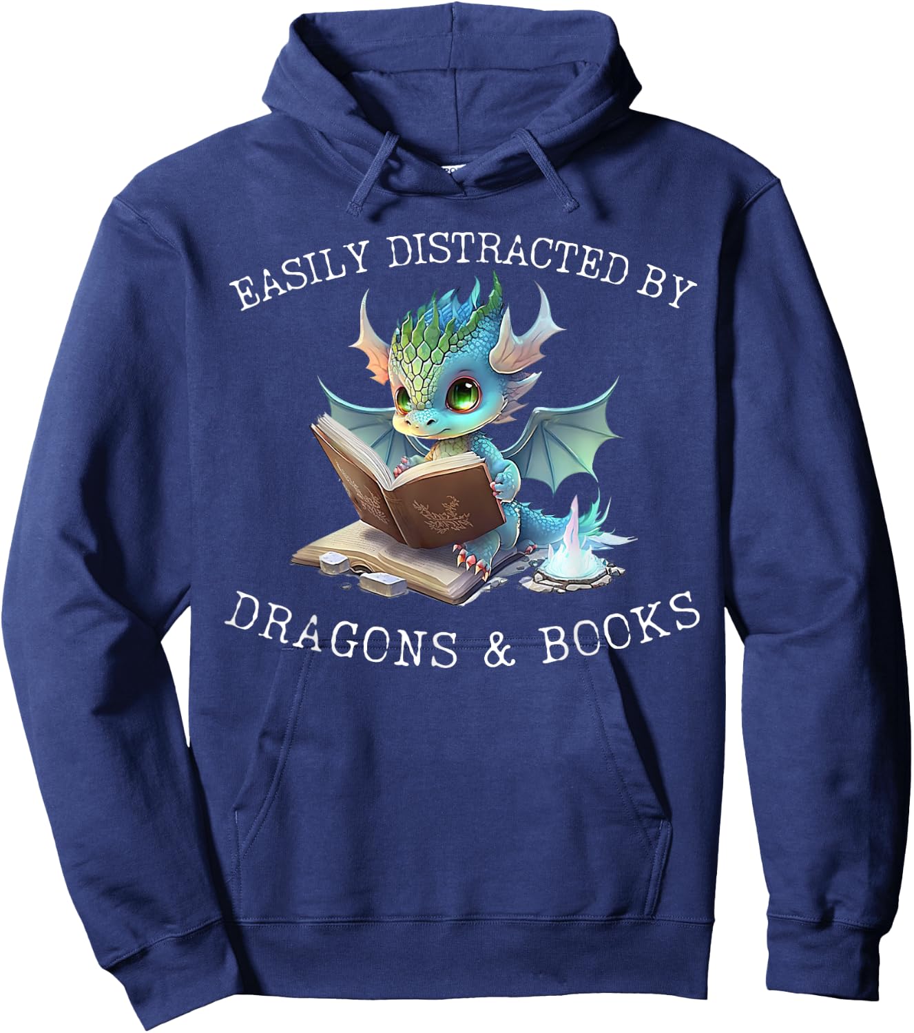 Easily Distracted by Dragons and Books Introvert Funny Shirt Hoodie - Hoodie | Navy