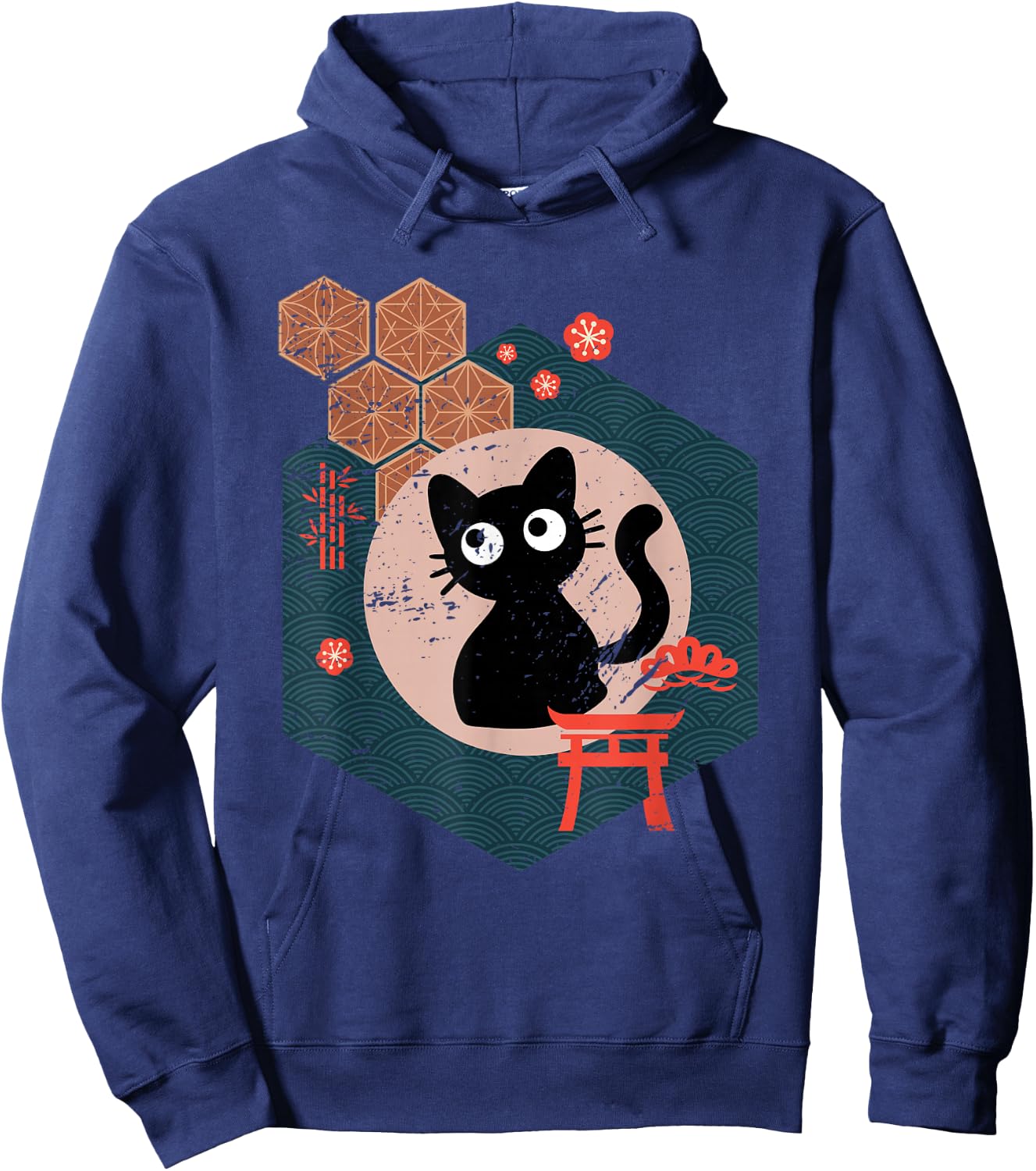 Black Cat Lover Japanese Kitten Anime Tokyo Otaku Lifestyle Small Hoodie - Hoodie | Navy