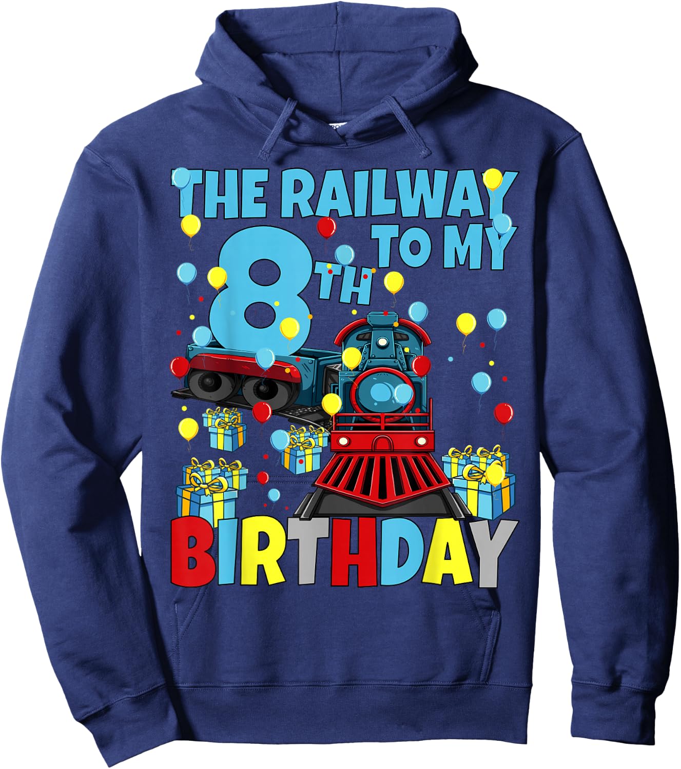 8th Train Birthday Party Railway to My Eighth Birthday Boys Hoodie - Hoodie | Navy