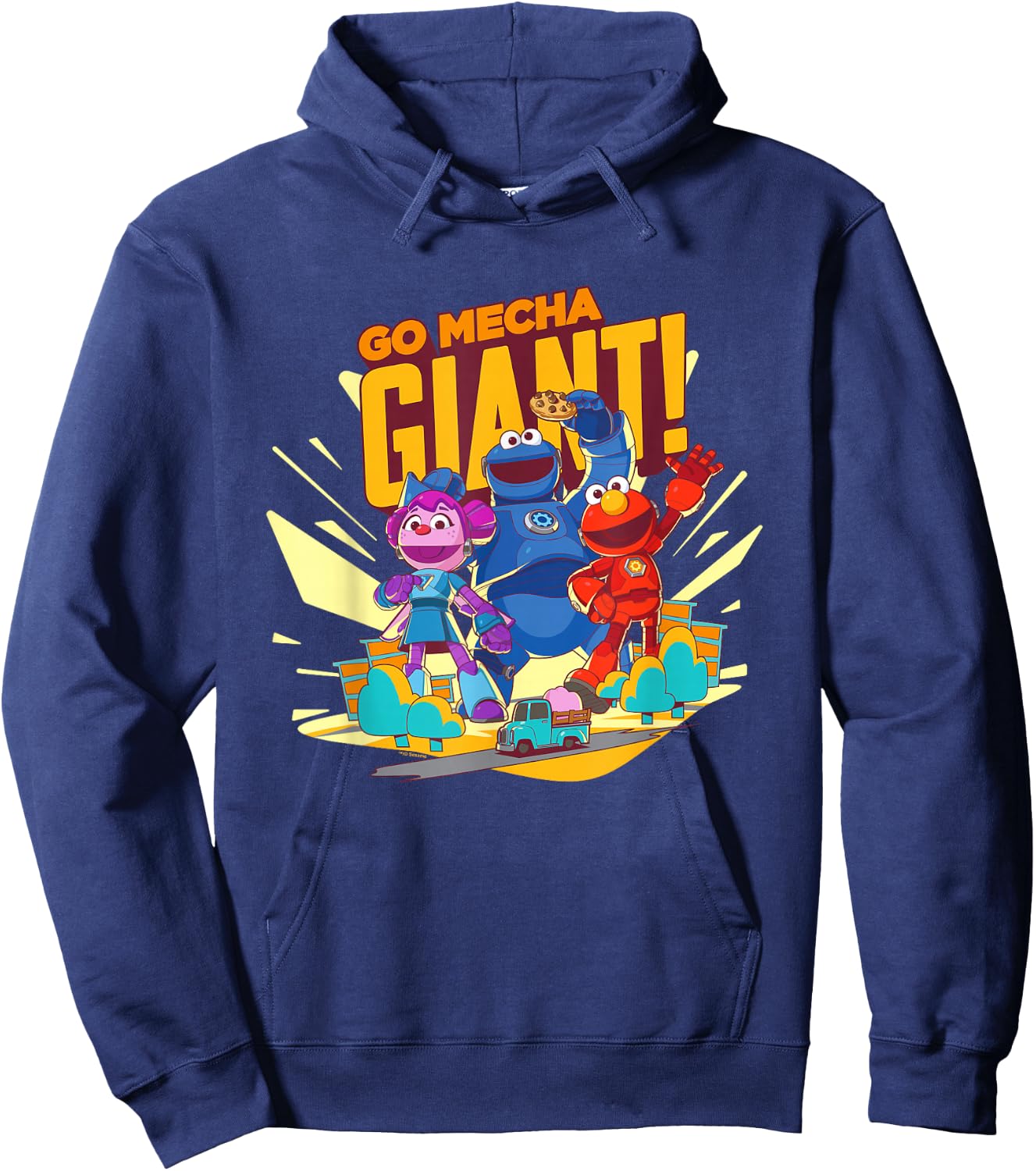 Sesame Street Mecha Builders Go Mecha Giant! Elmo, Cookie Hoodie - Hoodie | Navy