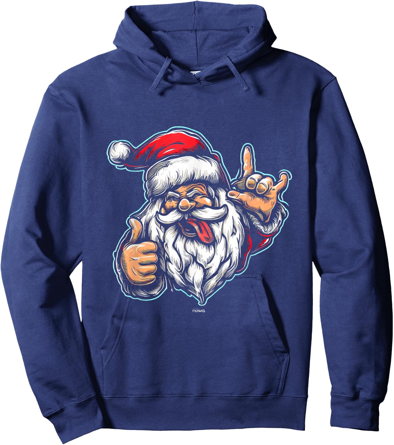 Funny Hard Rocking Tongue Out Santa Claus Loves Rock Music Hoodie - Hoodie | Navy