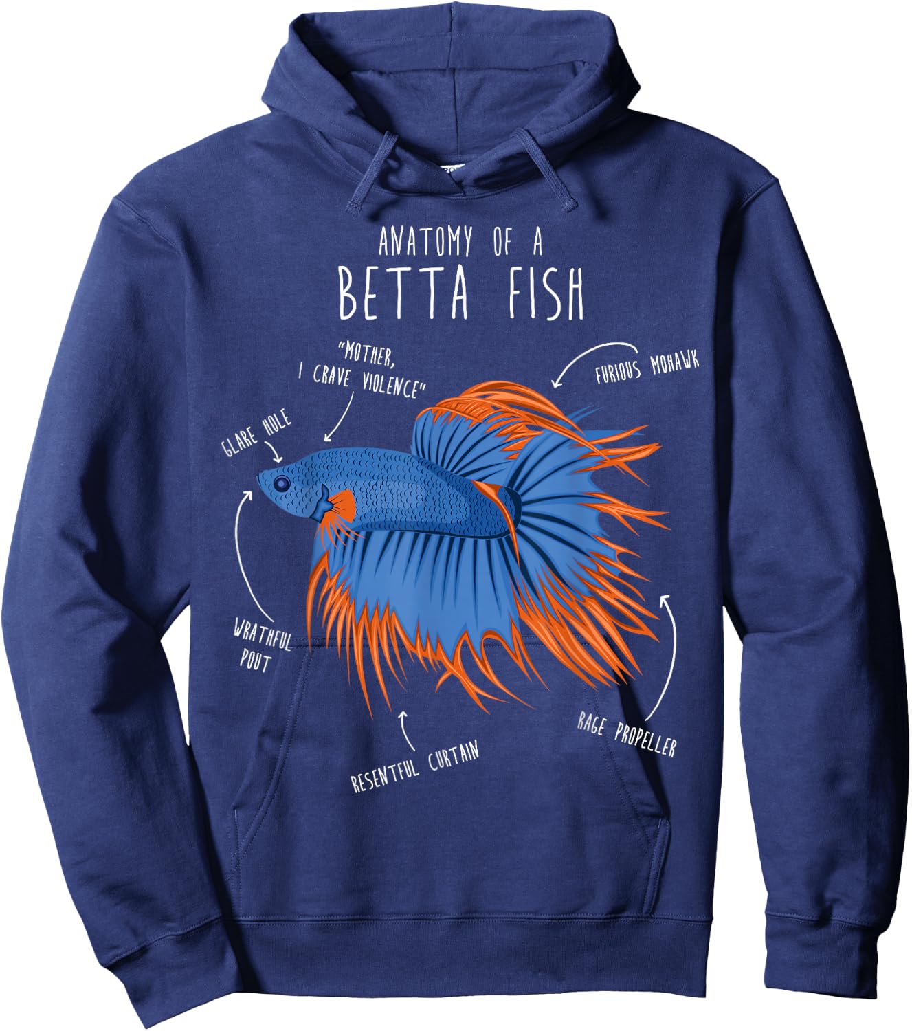 Betta Fish Siamese Fighting Fish Anatomy, Funny Aquarium Pet Hoodie - Hoodie | Navy