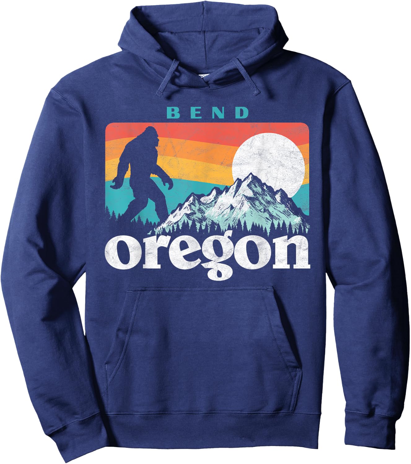 Bend Oregon Retro 80s Bigfoot Mountains Hoodie - Hoodie | Navy