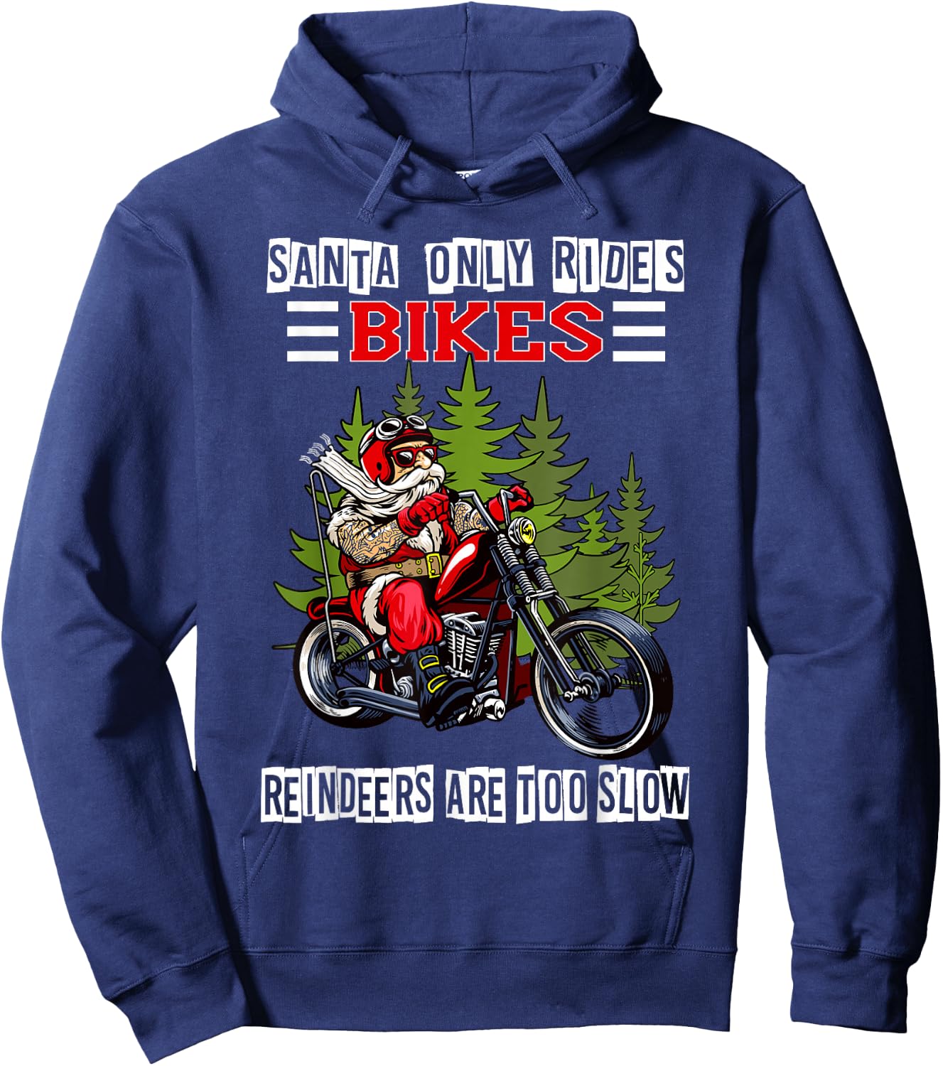 Santa Riding Funny Christmas Santa Motorcycle Biker Hoodie - Hoodie | Navy