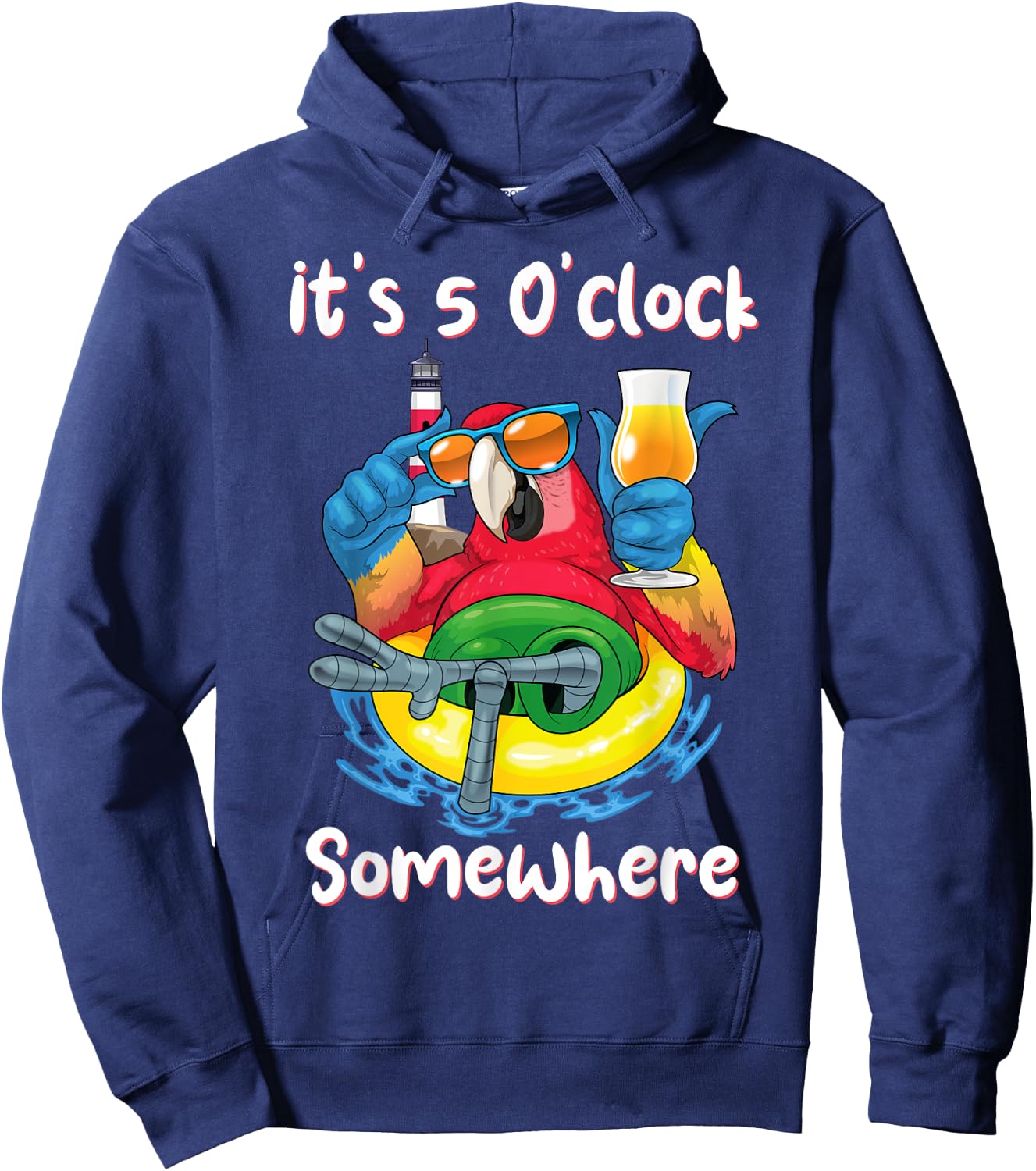It's 5 O'clock Somewhere Shirt Drinking Parrot Beach Summer Hoodie - Hoodie | Navy
