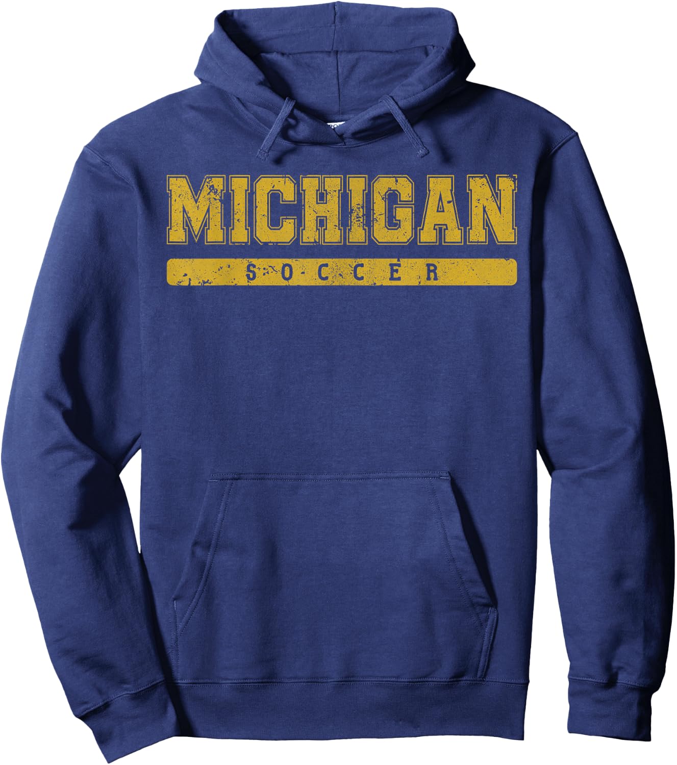 Michigan Soccer Yellow Vintage Text Hoodie - Hoodie | Navy