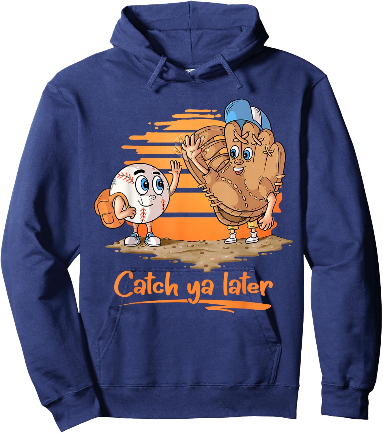 Catch ya Later Cartoon Baseball Glove and Baseball Ball Hoodie - Hoodie | Navy