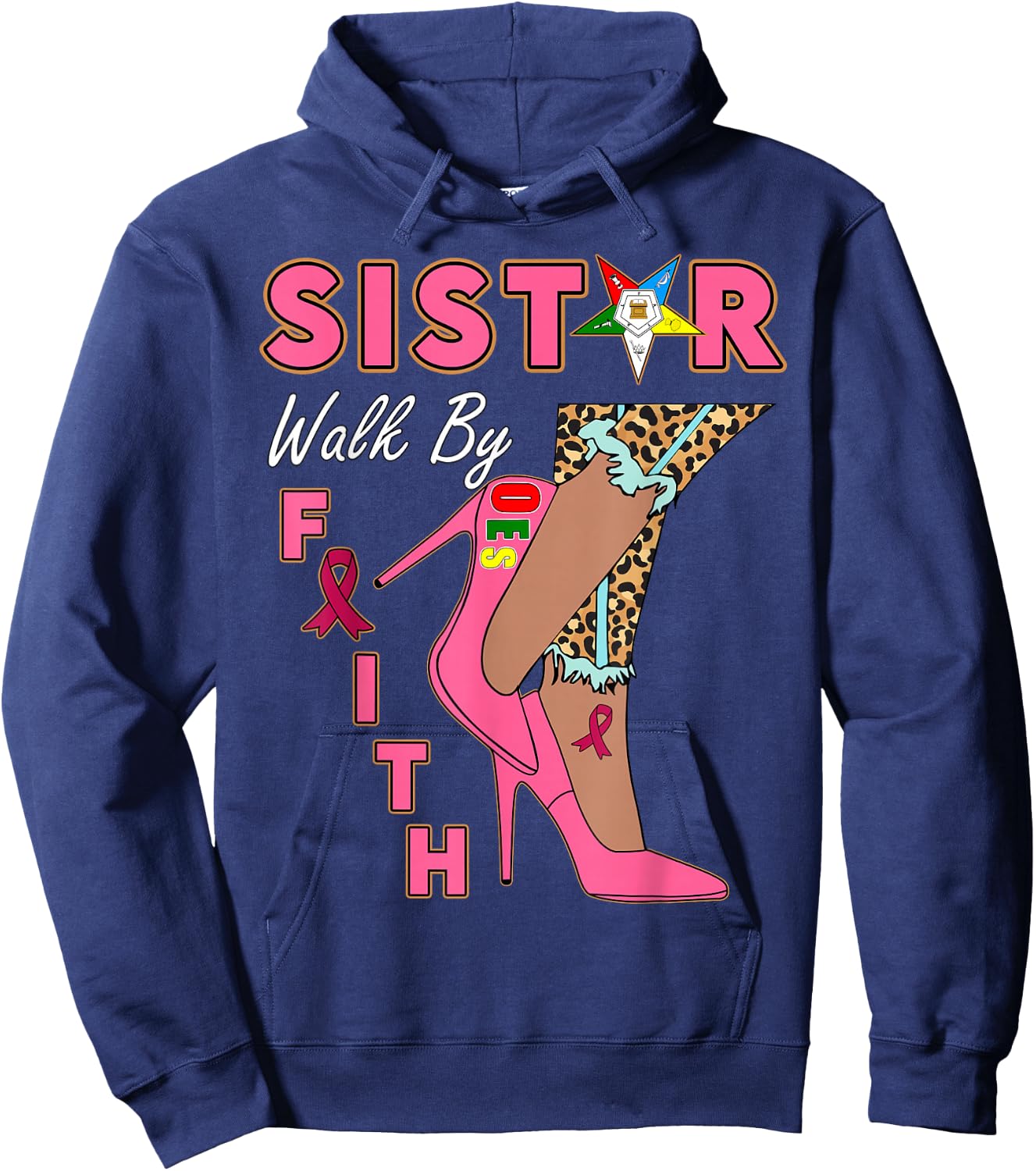 OES SiStar Leopard Walk By Faith Breast Cancer Awareness Hoodie - Hoodie | Navy