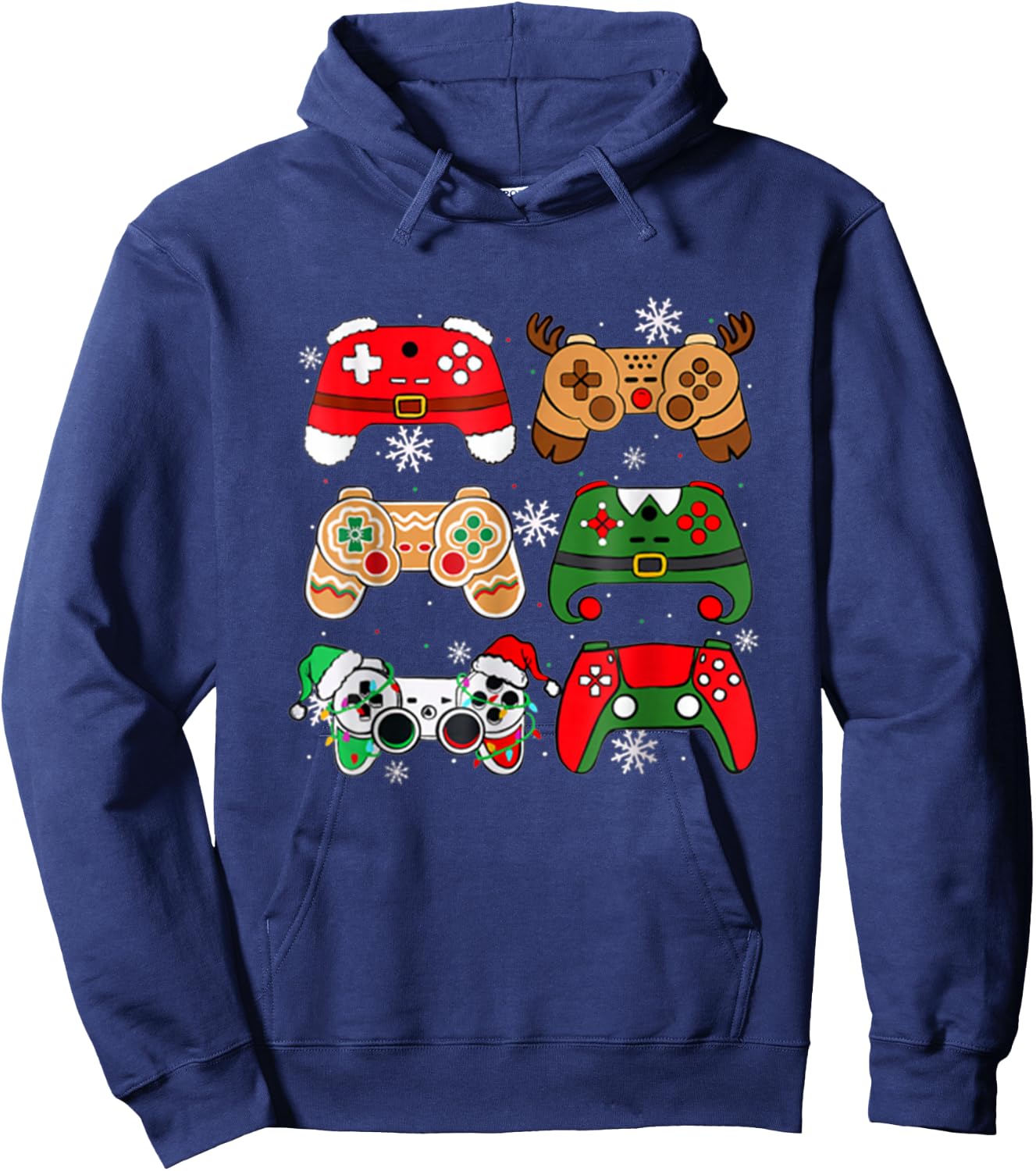 Boys Christmas Shirt Santa Elf Gaming Controllers Gamer Xmas Hoodie - Hoodie | Navy