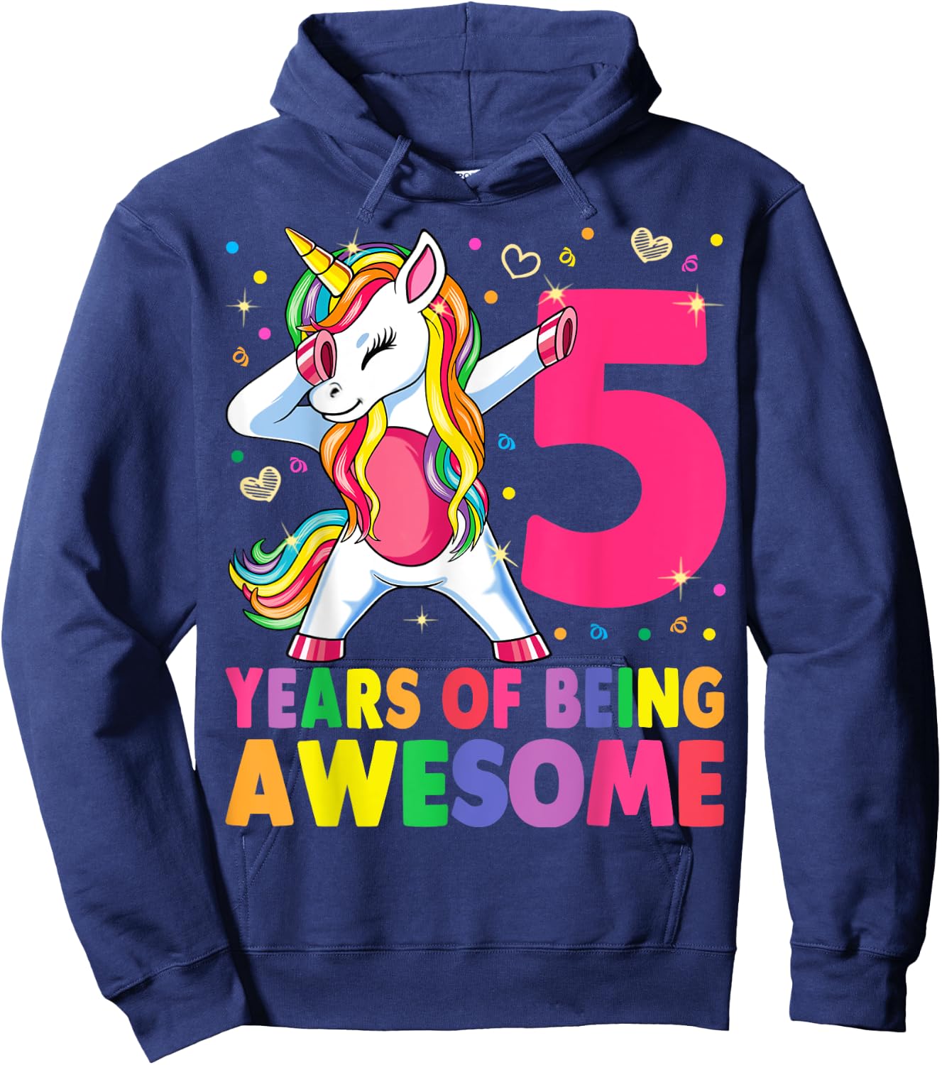 5 Years Old Unicorn Dabbing 5th Birthday Girl Unicorn Party Hoodie - Hoodie | Navy