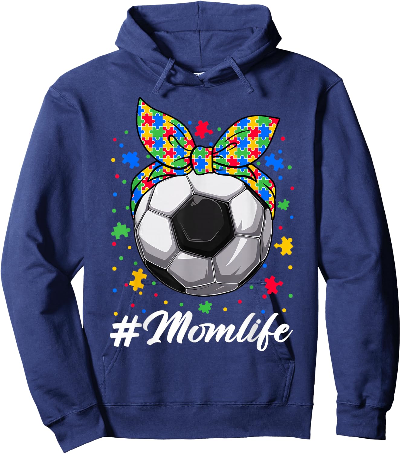Messy Bun Soccer Ball Puzzle ASD Mom Life Autism Awareness Hoodie - Hoodie | Navy