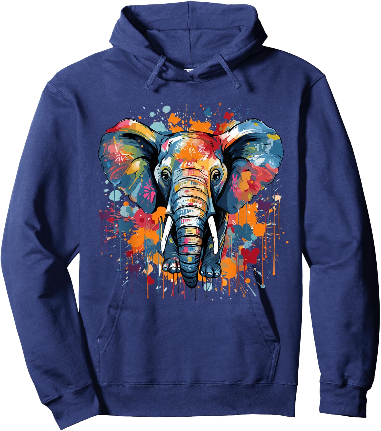 Elephant Drawing Portrait Splash Art Sketch Men Women Kids Hoodie - Hoodie | Navy