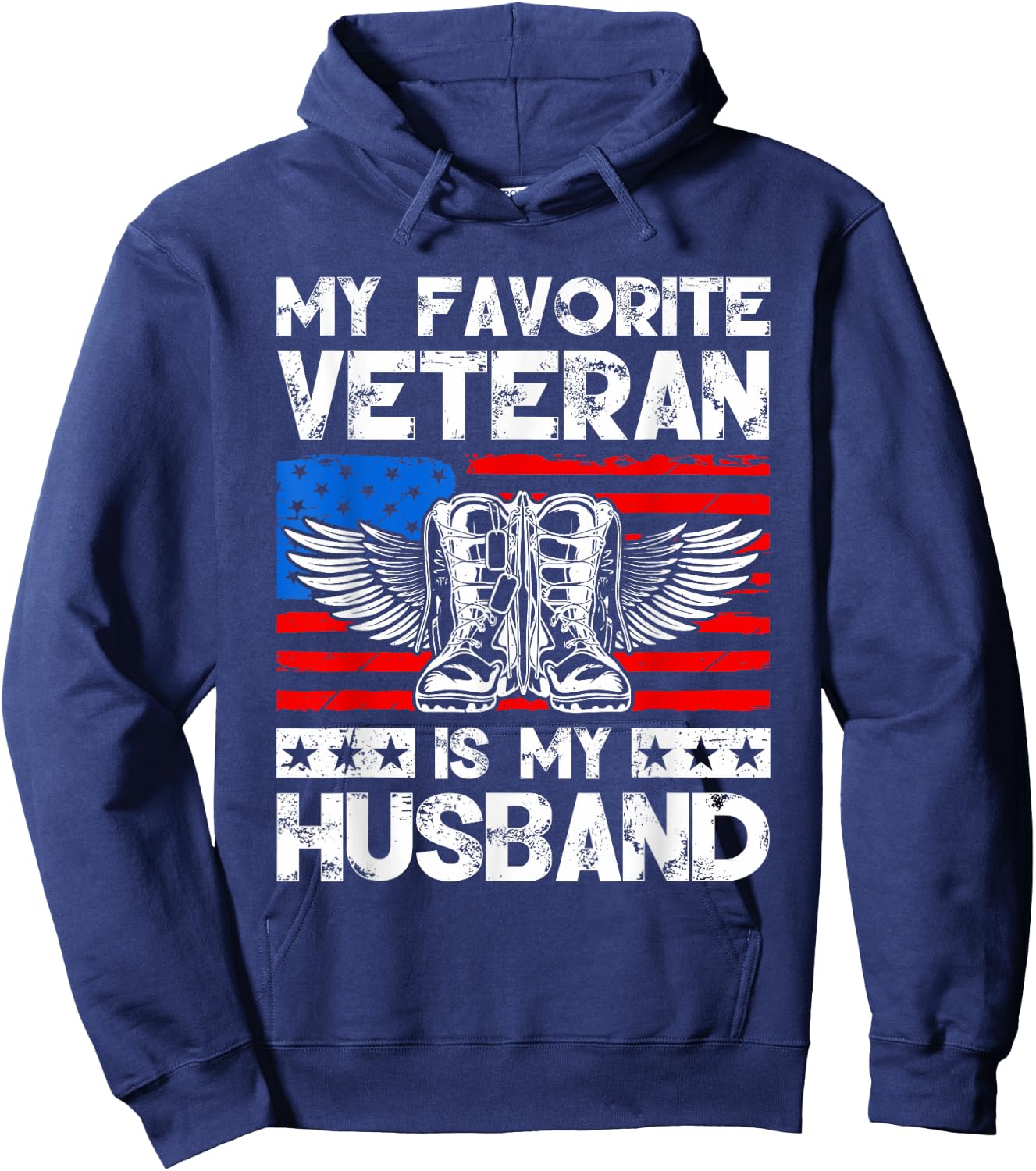 My Favorite Veteran Is My Husband American US Flag Hoodie - Hoodie | Navy