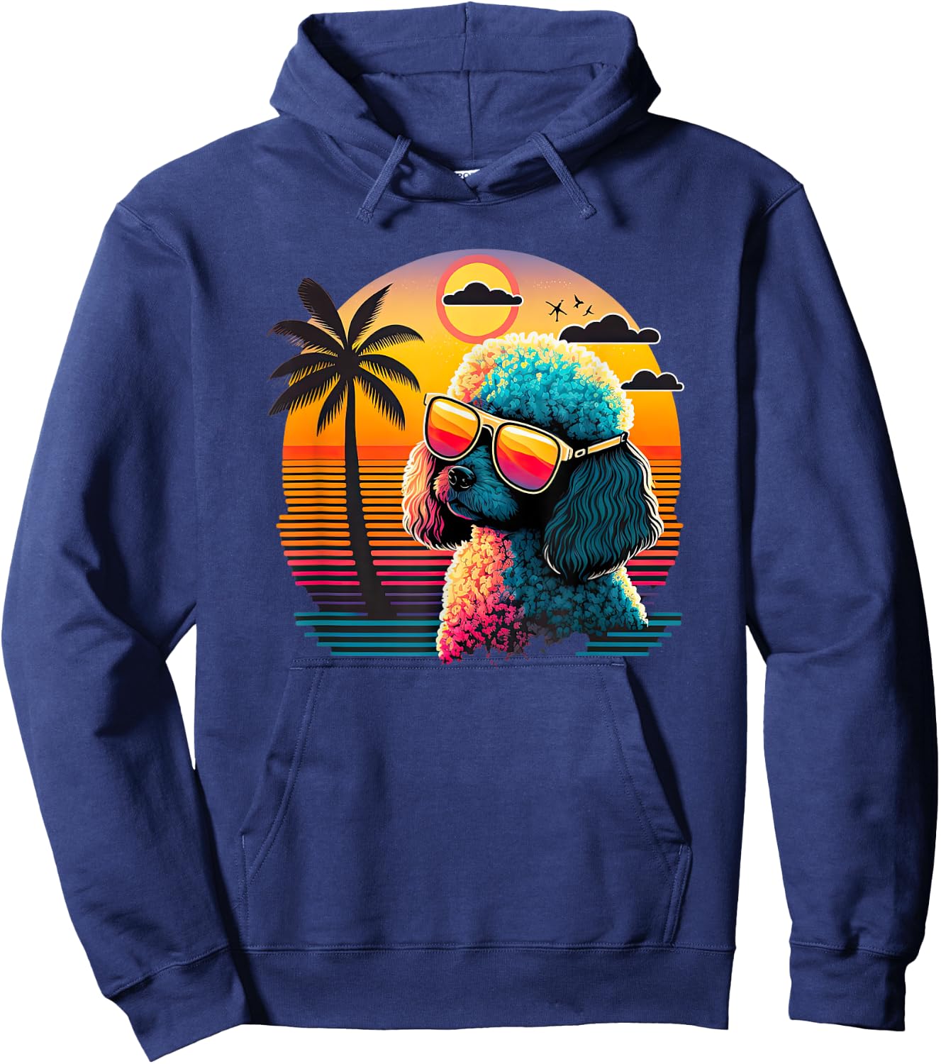 Funny Poodle Dog Miniature Poodle Toy Poodle Retro Sunset Hoodie - Hoodie | Navy