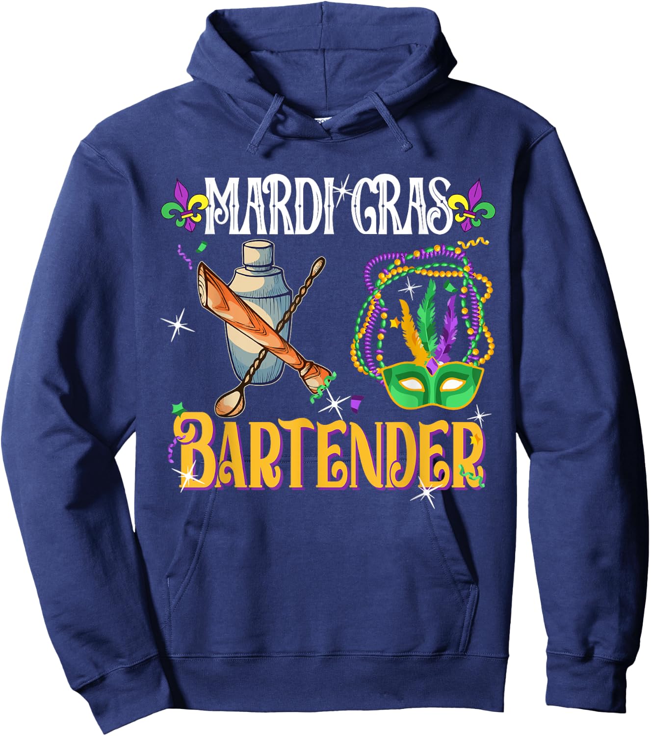 Mardi Gras Bartender Cute Masked Beads Funny Bartender Lover Hoodie - Hoodie | Navy