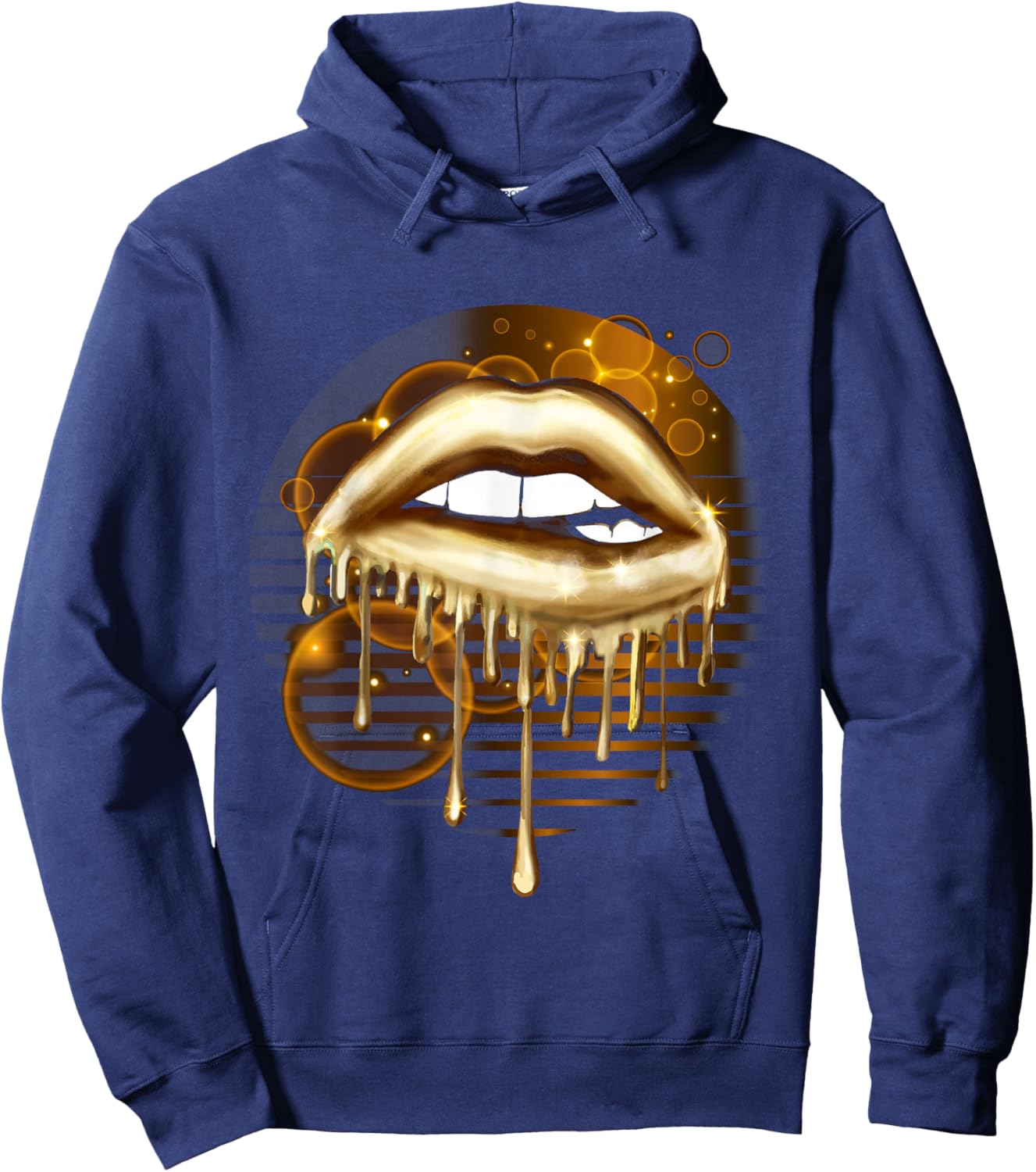 Gold Dripping Biting Lips Faux Lipstick Effect 80s Gift Hoodie - Hoodie | Navy