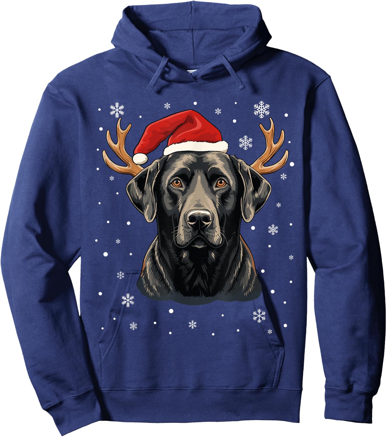 Black Labrador Christmas Santa Hat Reindeer Antlers Xmas Hoodie - Hoodie | Navy