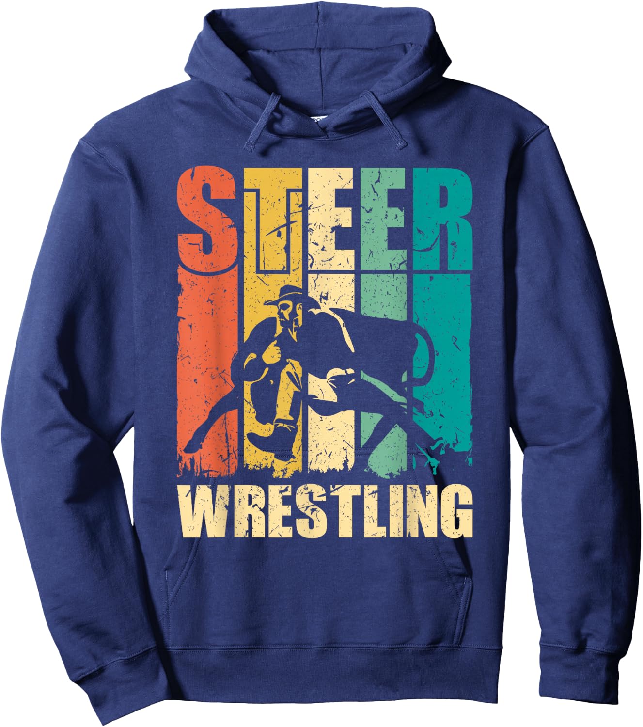 Steer Wrestling Retro Rodeo Bulldog Graphic Hoodie - Hoodie | Navy