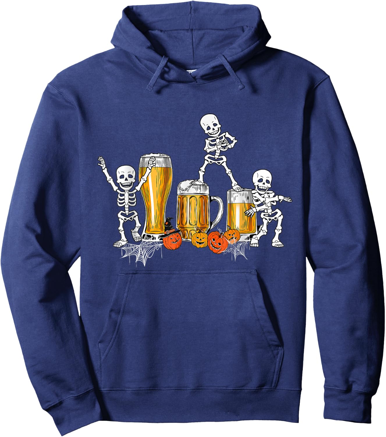 Skeleton Drinking Beer Happy Halloween Hoodie - Hoodie | Navy