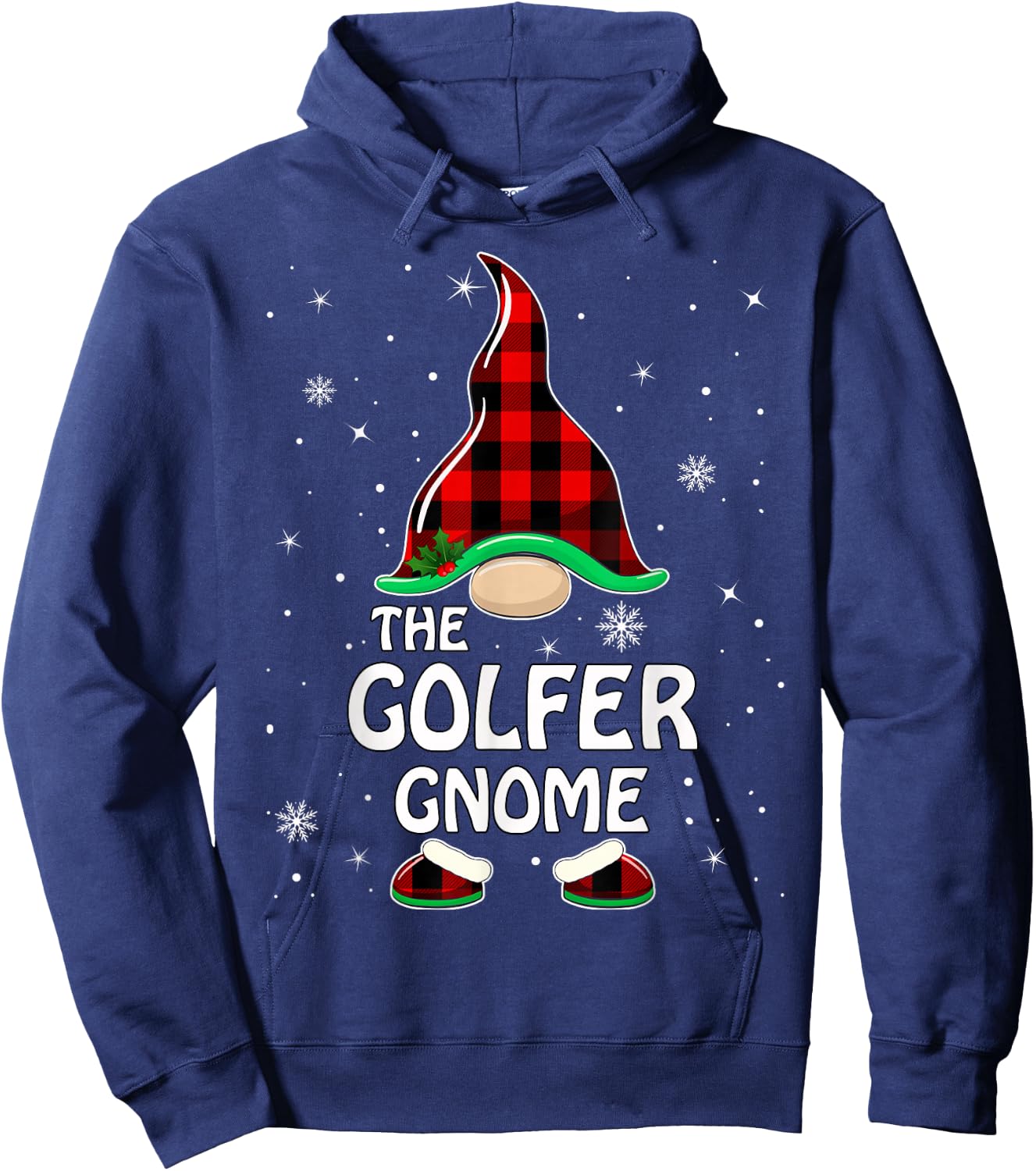 Golfer Gnome Buffalo Plaid Matching Family Christmas Pajama Hoodie - Hoodie | Navy