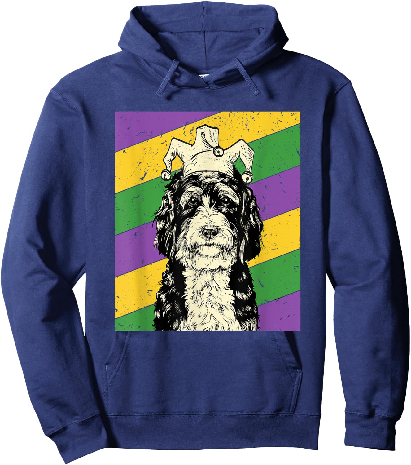 Bernedoodle Jester Funny Mardi Gras Doodle Dog Mom or Dad Hoodie - Hoodie | Navy