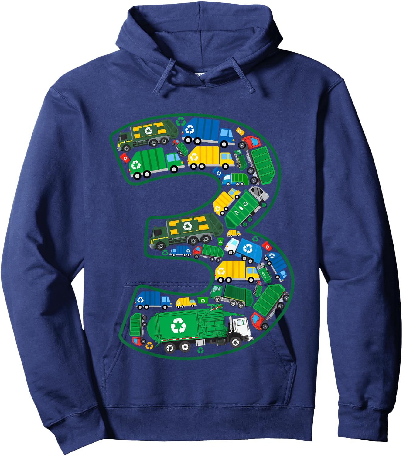 Kids Garbage Truck Boy 3rd Birthday 3 Years Old Garbage Truck Boy Hoodie - Hoodie | Navy