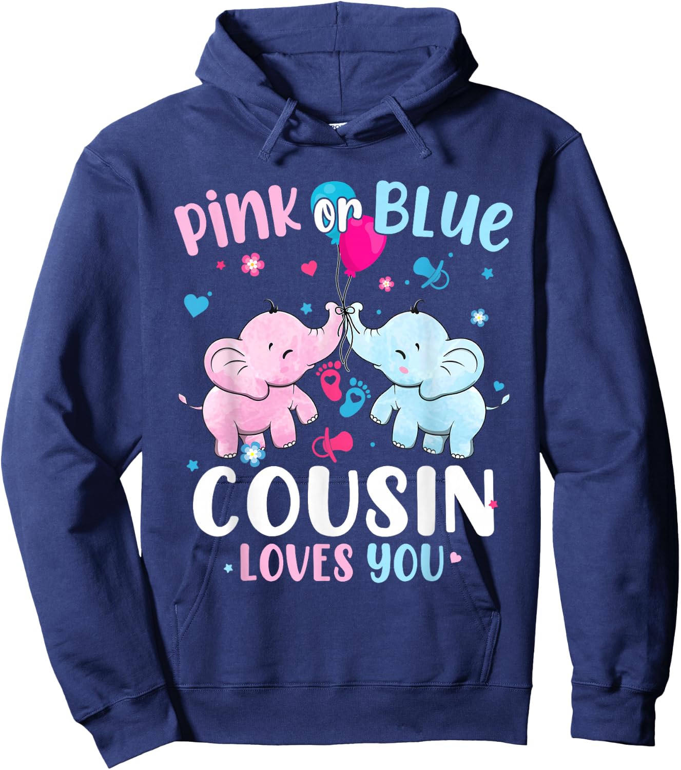 Pink or Blue Cousin Loves You Gender Reveal Elephant Hoodie - Hoodie | Navy