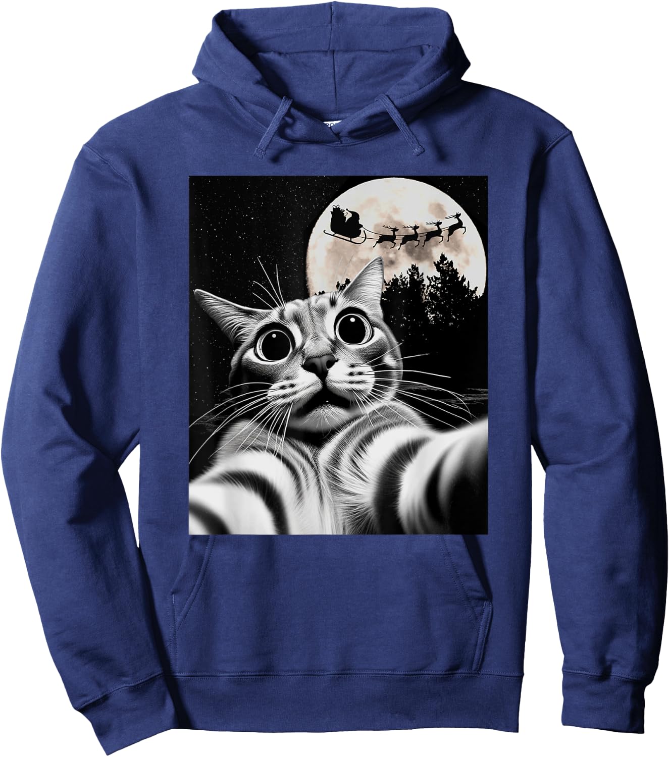 Men Women Kids Christmas Proof Santa is Real Cat Selfie Hoodie - Hoodie | Navy