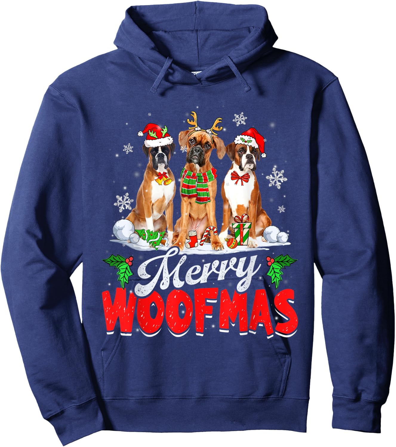 Merry Woofmas Boxer Dog Christmas Dog Lover Xmas Hoodie - Hoodie | Navy