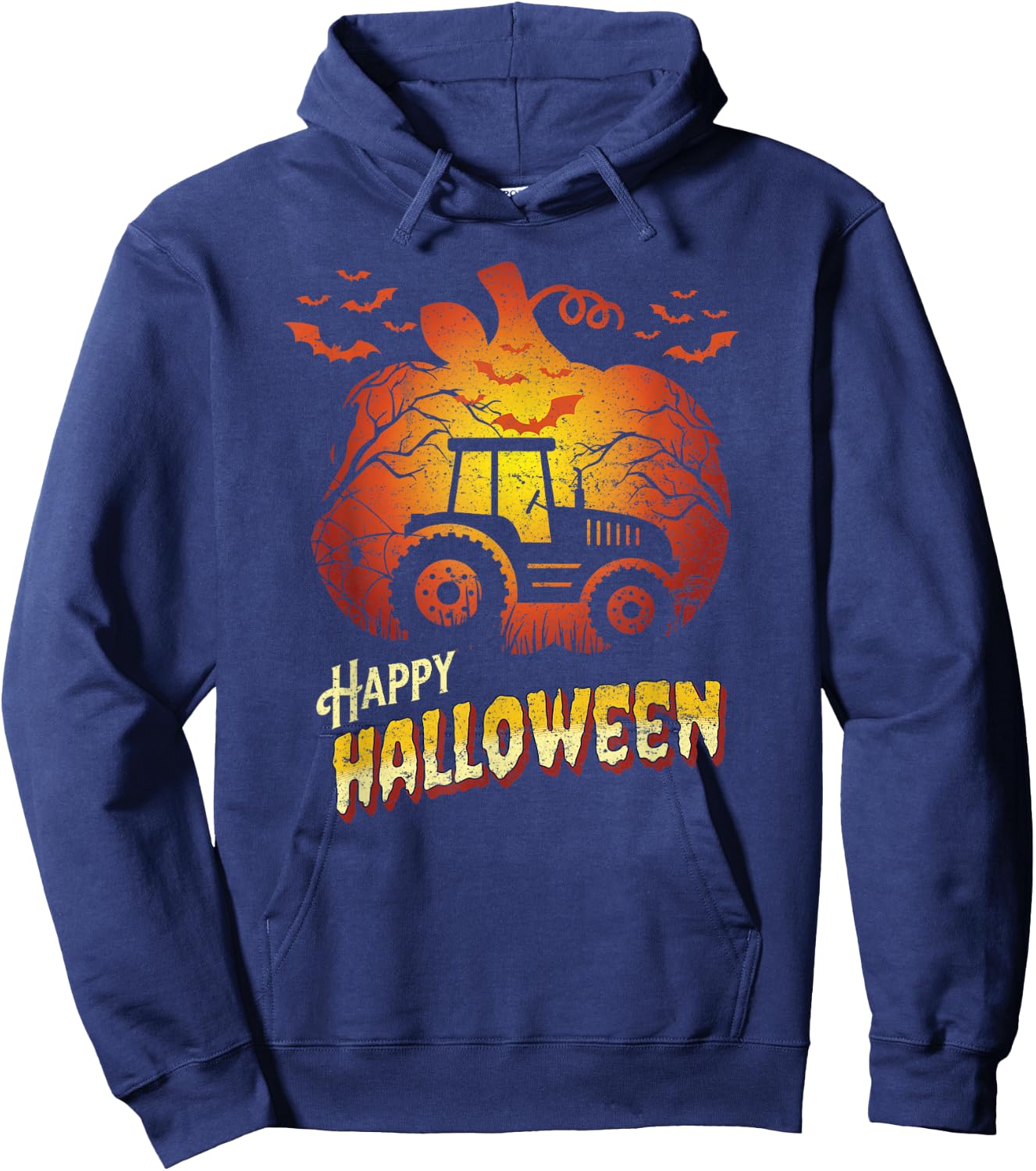 Tractor Silhouette Happy Halloween Farming Farmer Farm Hoodie - Hoodie | Navy