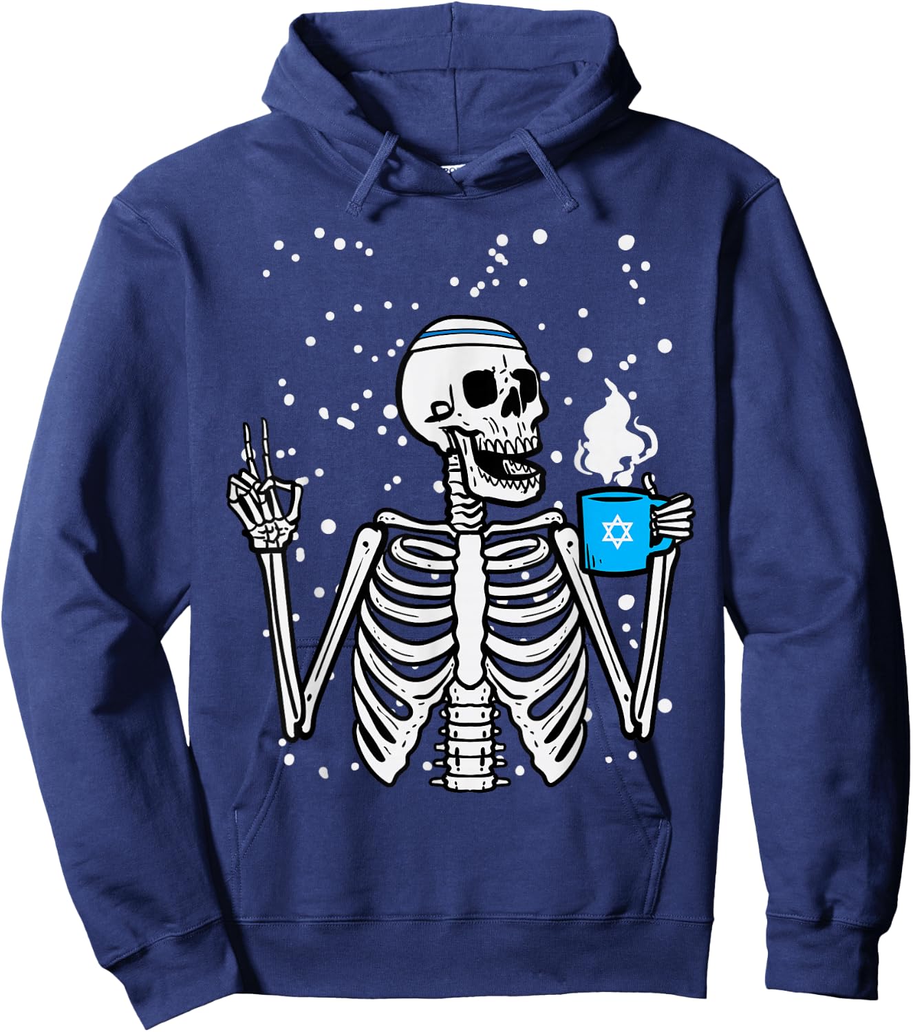 Hanukkah Skeleton Coffee Peace Chanukah Men Women Kids Youth Hoodie - Hoodie | Navy