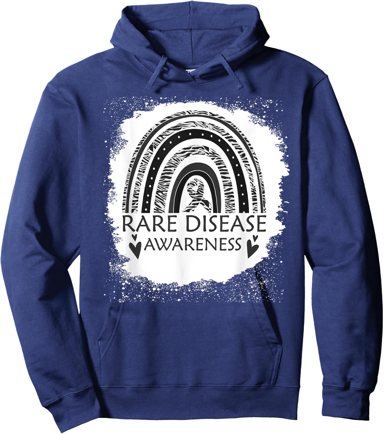 Rare Disease Awareness Bleached Rainbow Zebra Ribbon Men Hoodie - Hoodie | Navy