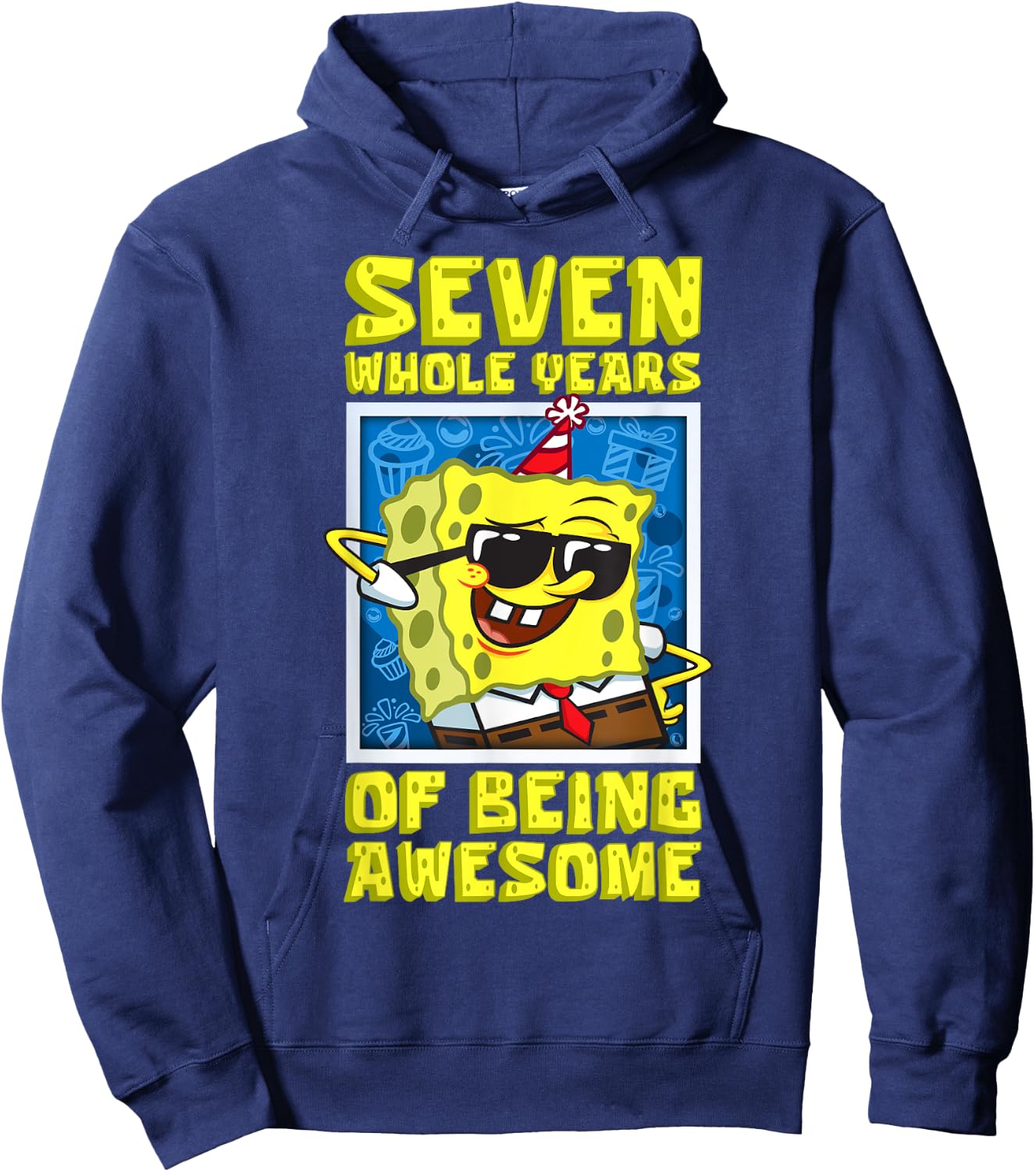 Mademark x SpongeBob SquarePants - SpongeBob Seven Years of Being Awesome Boy 7th Birthday Gift Hoodie - Hoodie | Navy