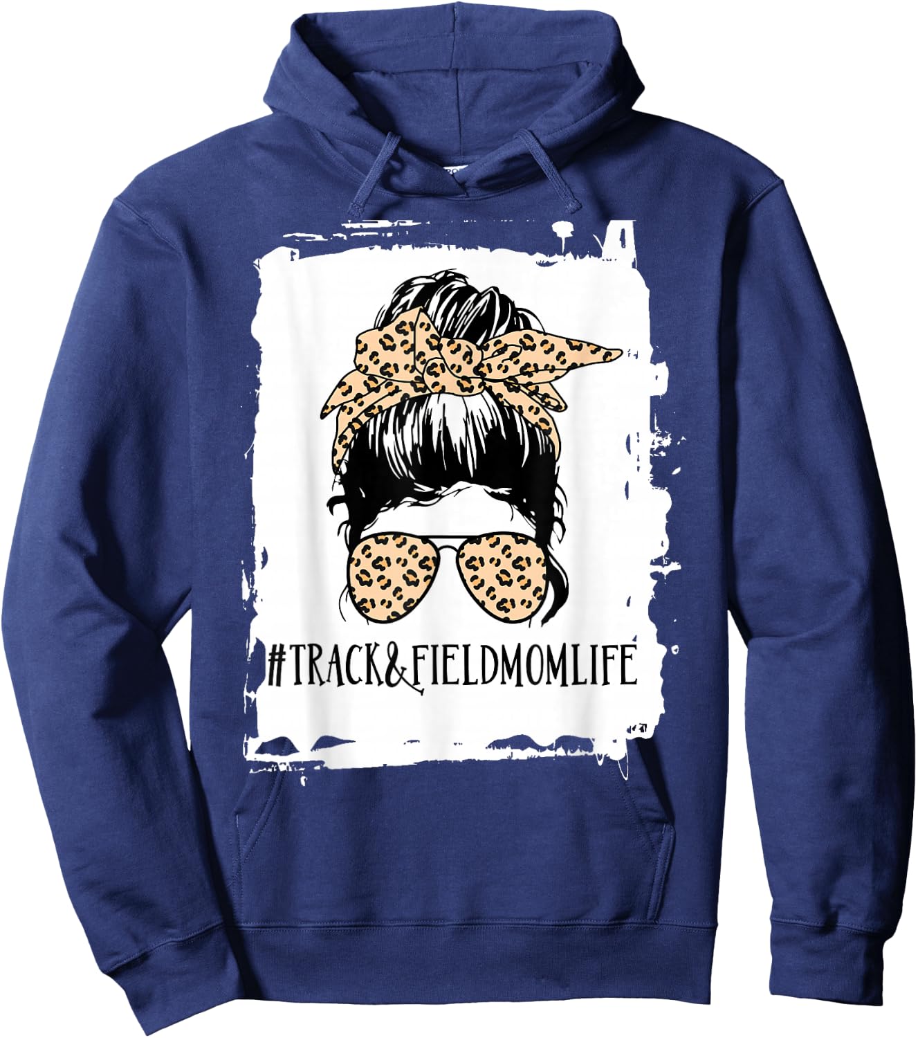 Track and Field Mom Life Messy Bun Leopard Hoodie - Hoodie | Navy