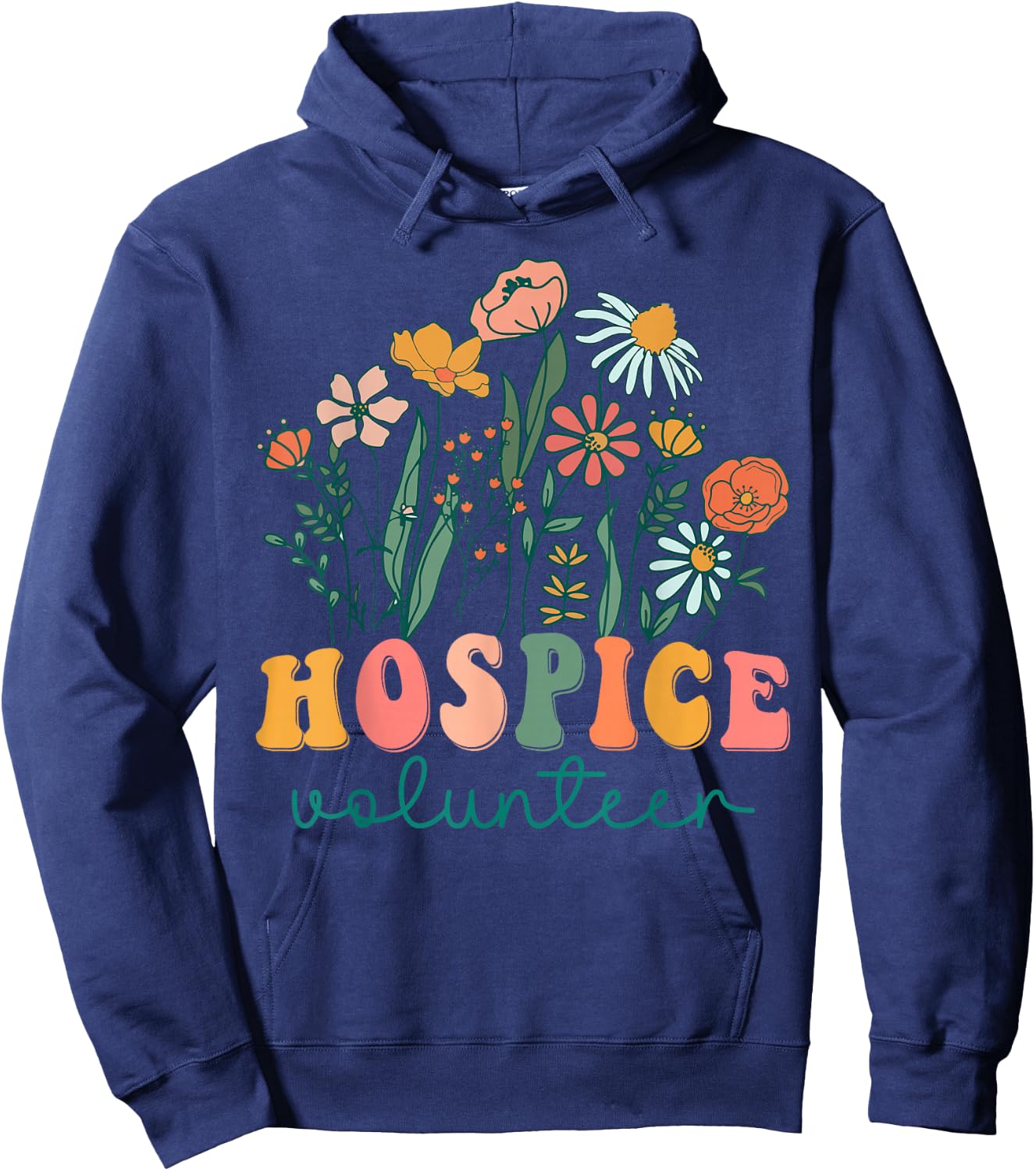 Groovy Wildflower Hospice Volunteer Hoodie - Hoodie | Navy