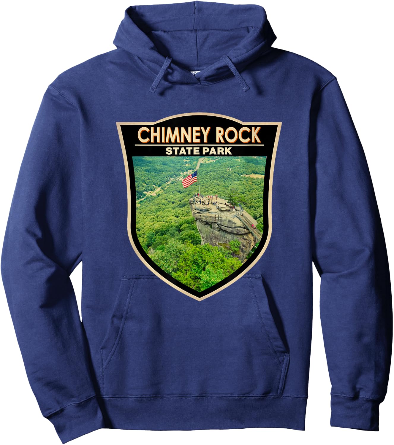 Chimney Rock State Park North Carolina Badge Vintage Hoodie - Hoodie | Navy