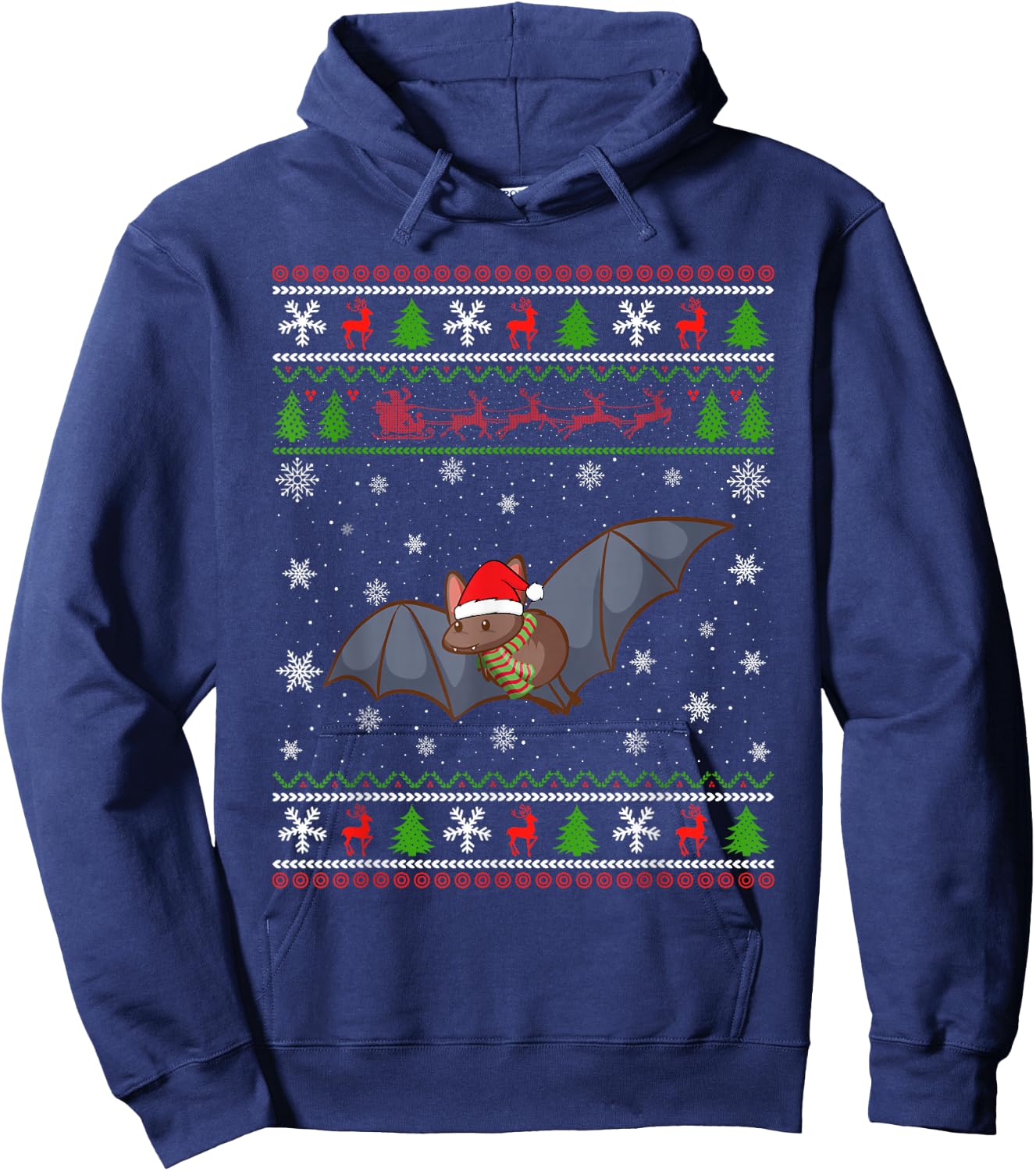 Bat Santa Hat Ugly Christmas Design Xmas Sweater Pajama Hoodie - Hoodie | Navy